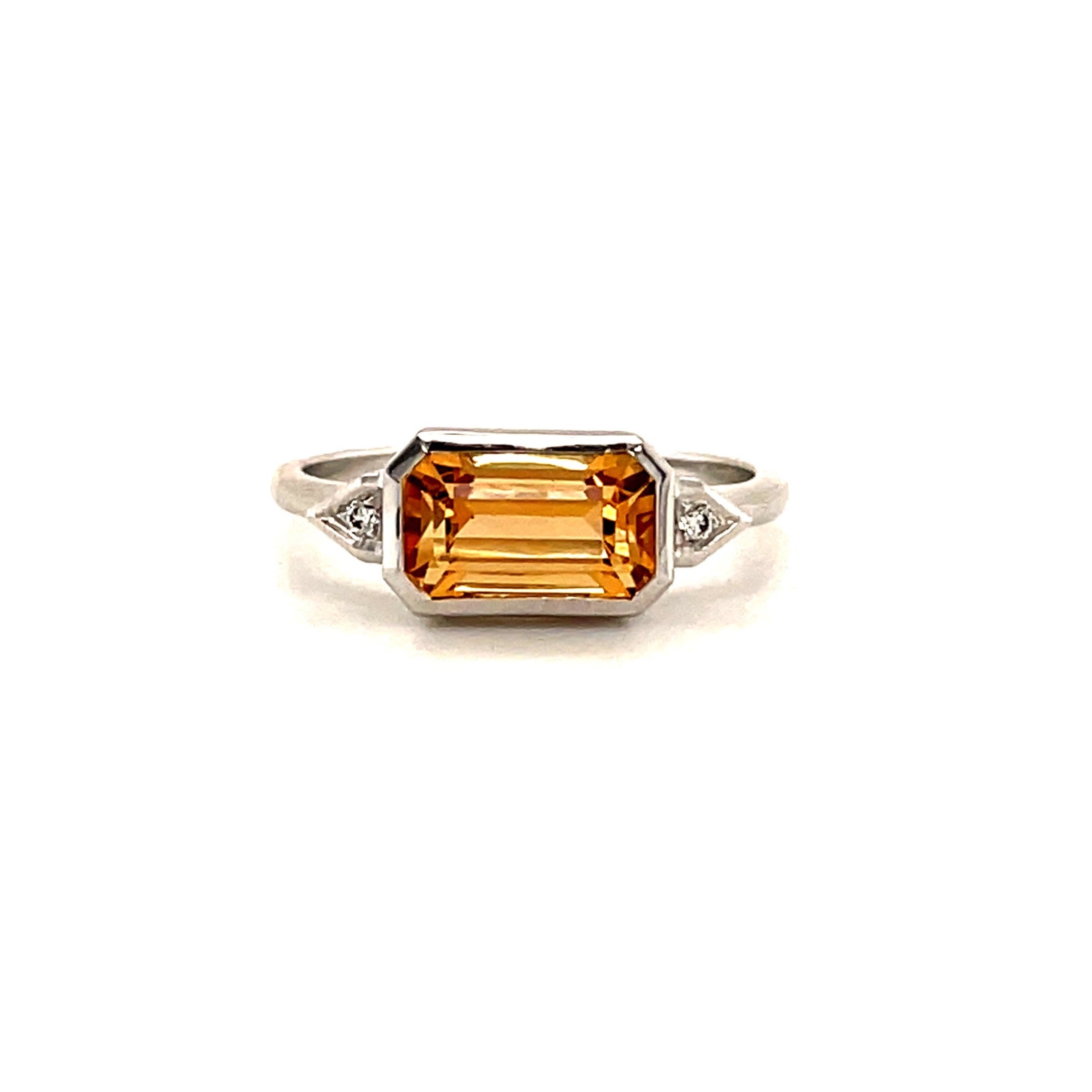 14k White Gold Diamond and Golden Topaz (2.29ct.) Ring