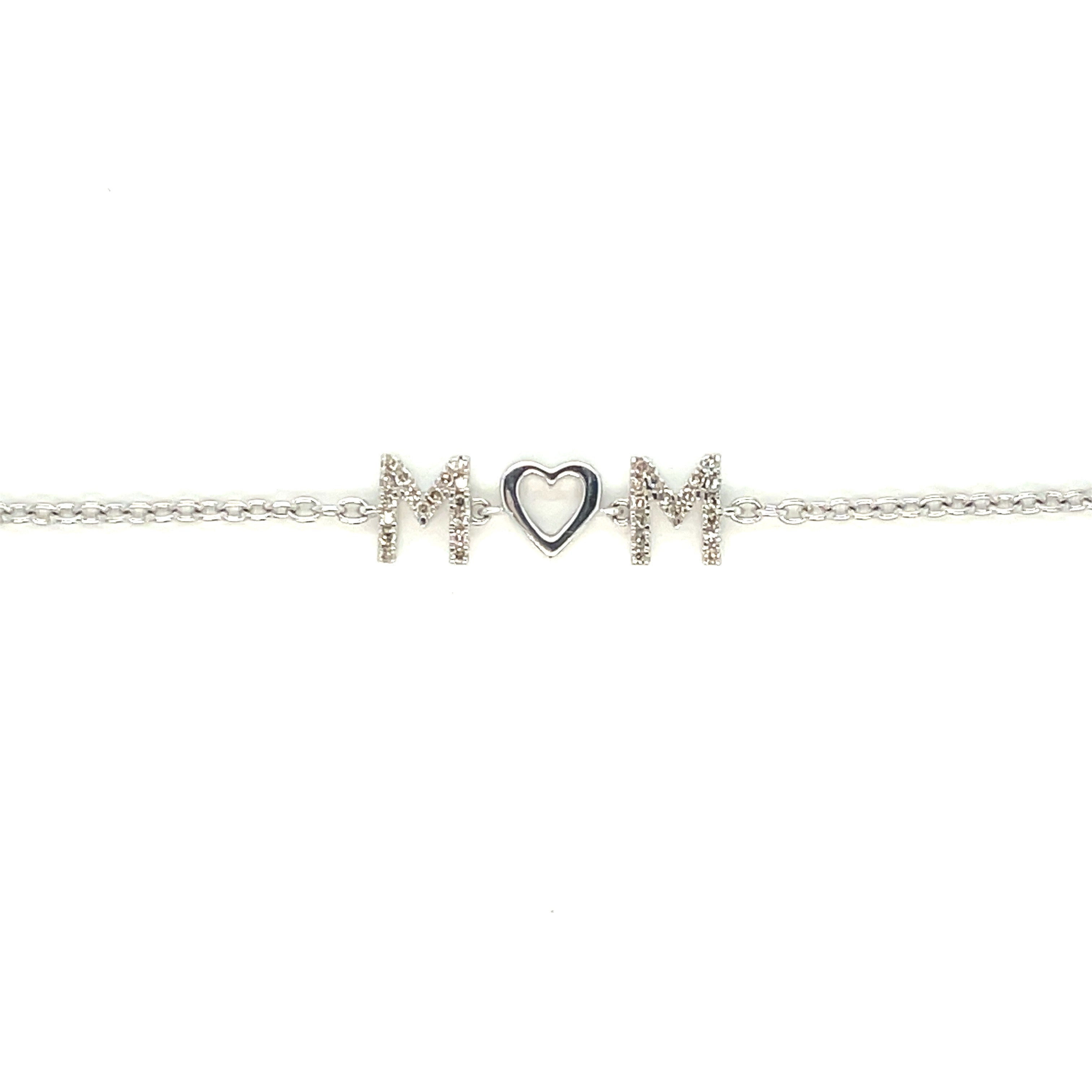 White Sterling Silver Mom Bracelet 1/10 ct.