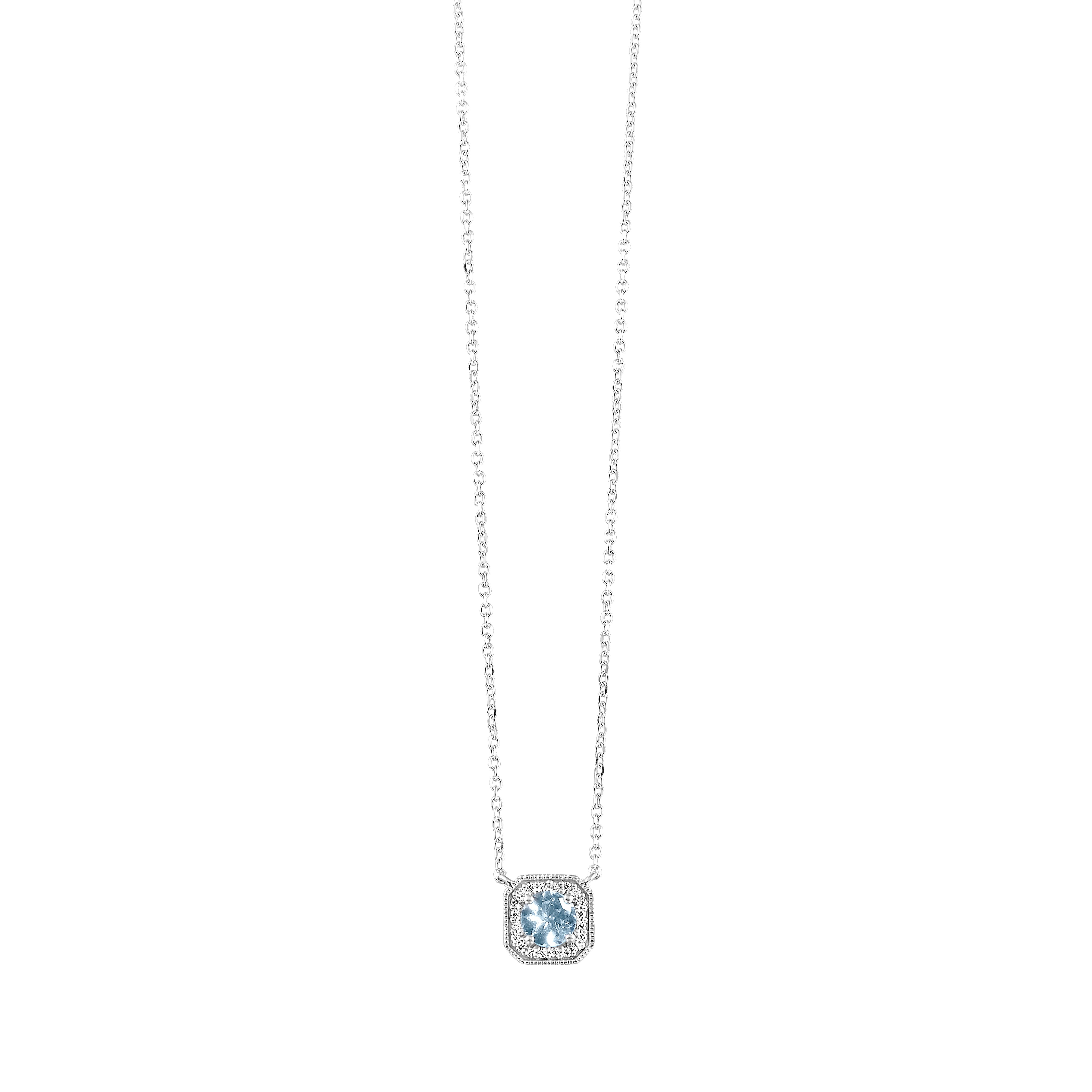 10Kt White Gold Diamond 1/15Ctw & Aquamarine 3/8Ctw Pendant