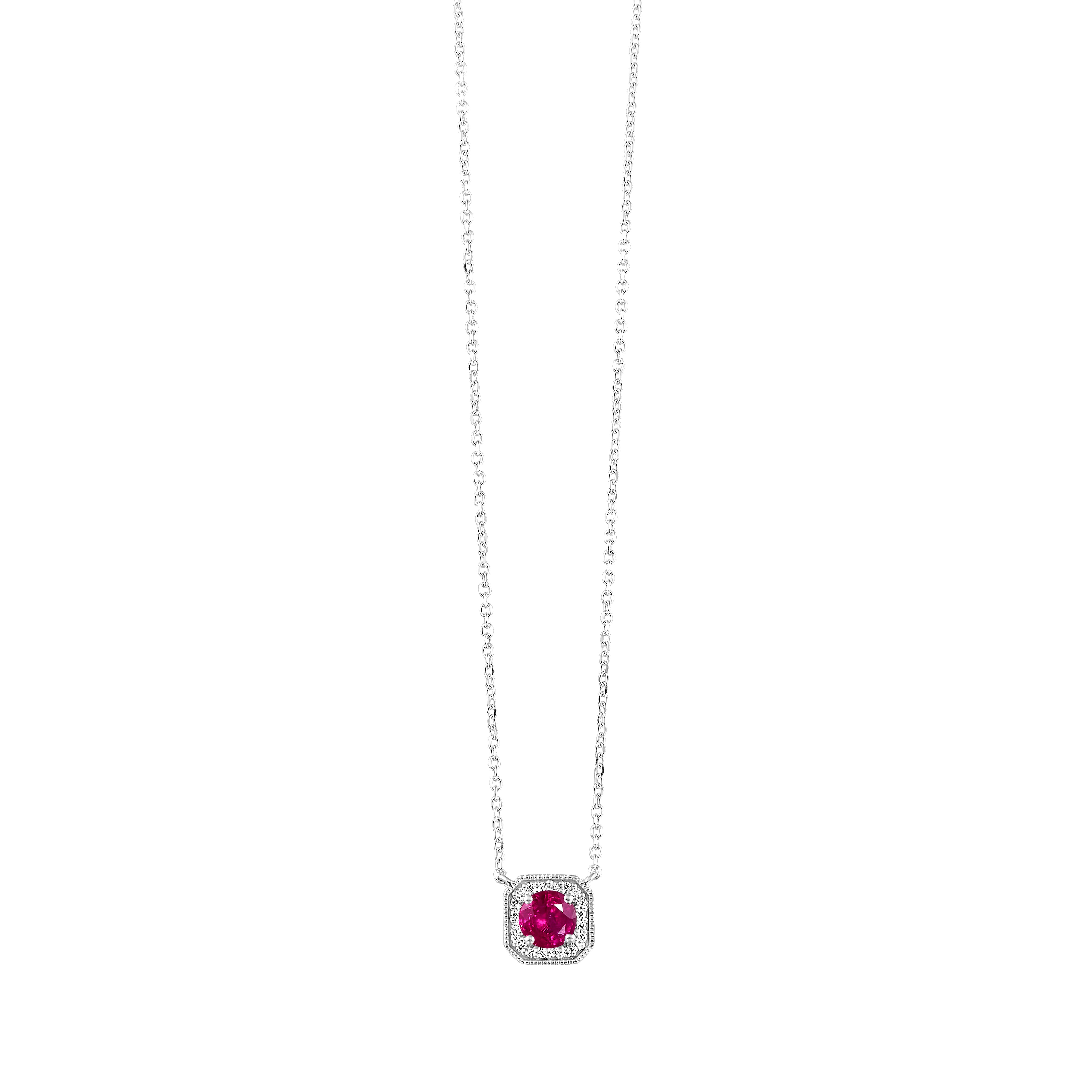 10Kt White Gold Diamond 1/15Ctw & Created Ruby 1/3Ctw Pendant