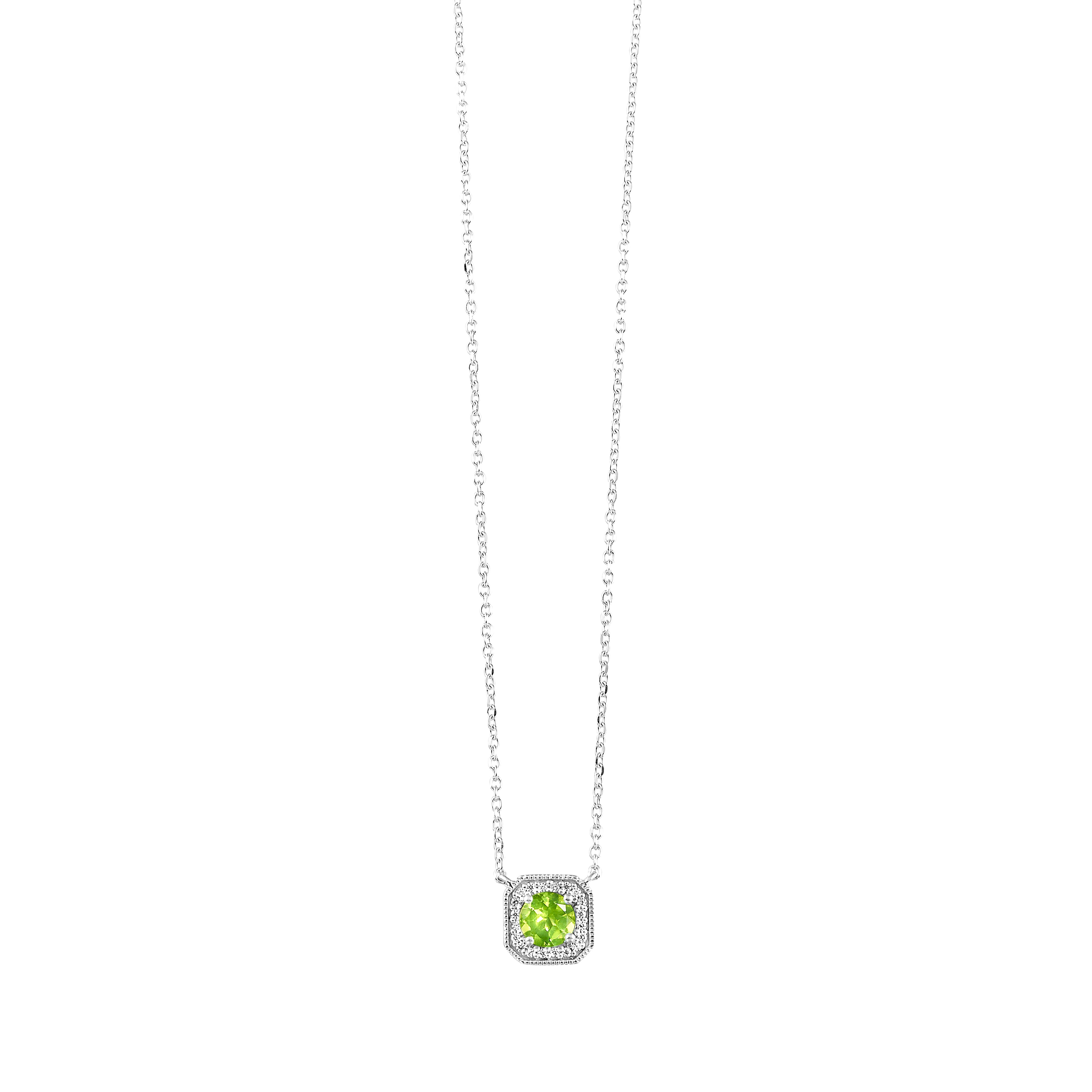 10Kt White Gold Diamond 1/15Ctw & Peridot 1/2Ctw Pendant