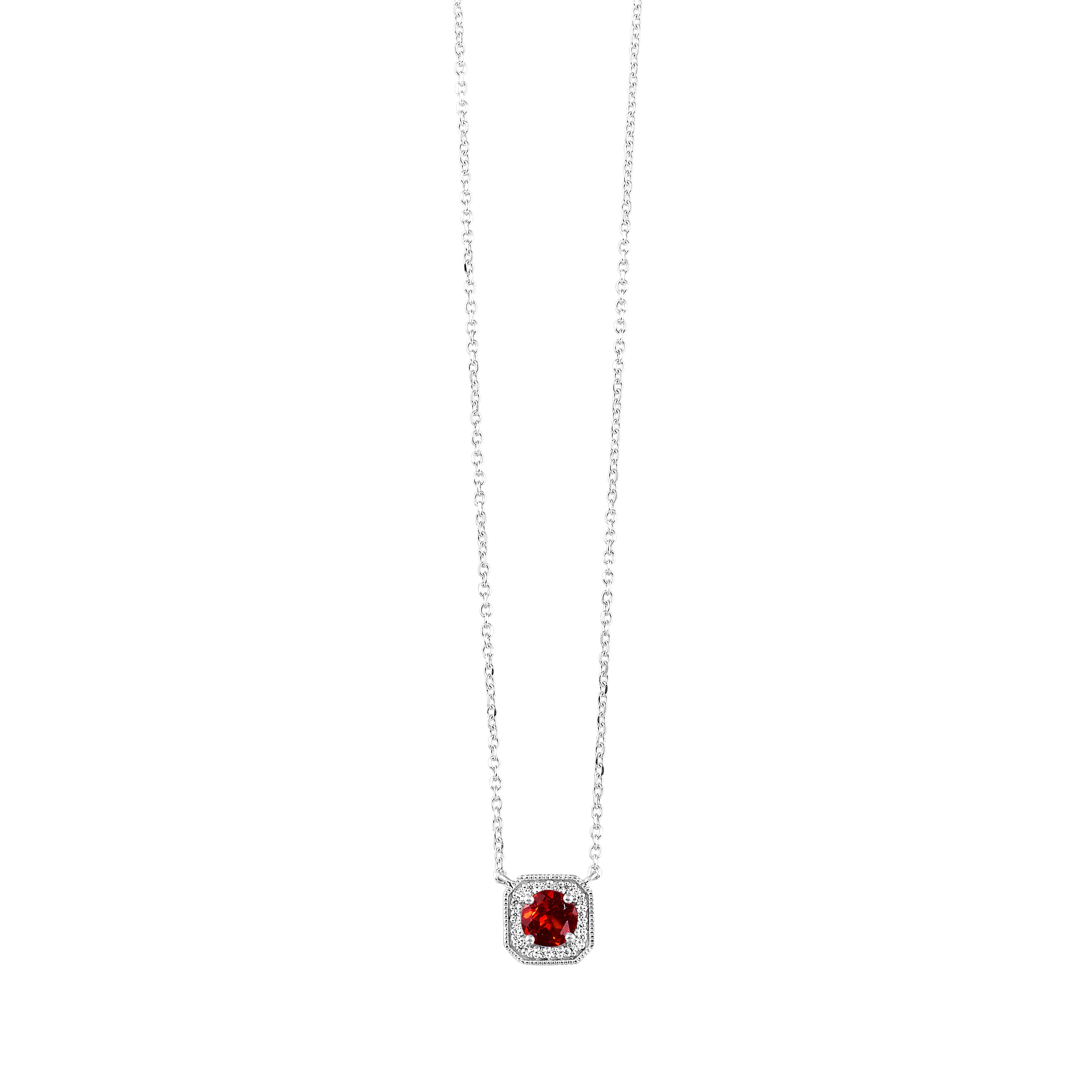 10Kt White Gold Diamond 1/15Ctw & Garnet 5/8Ctw Pendant