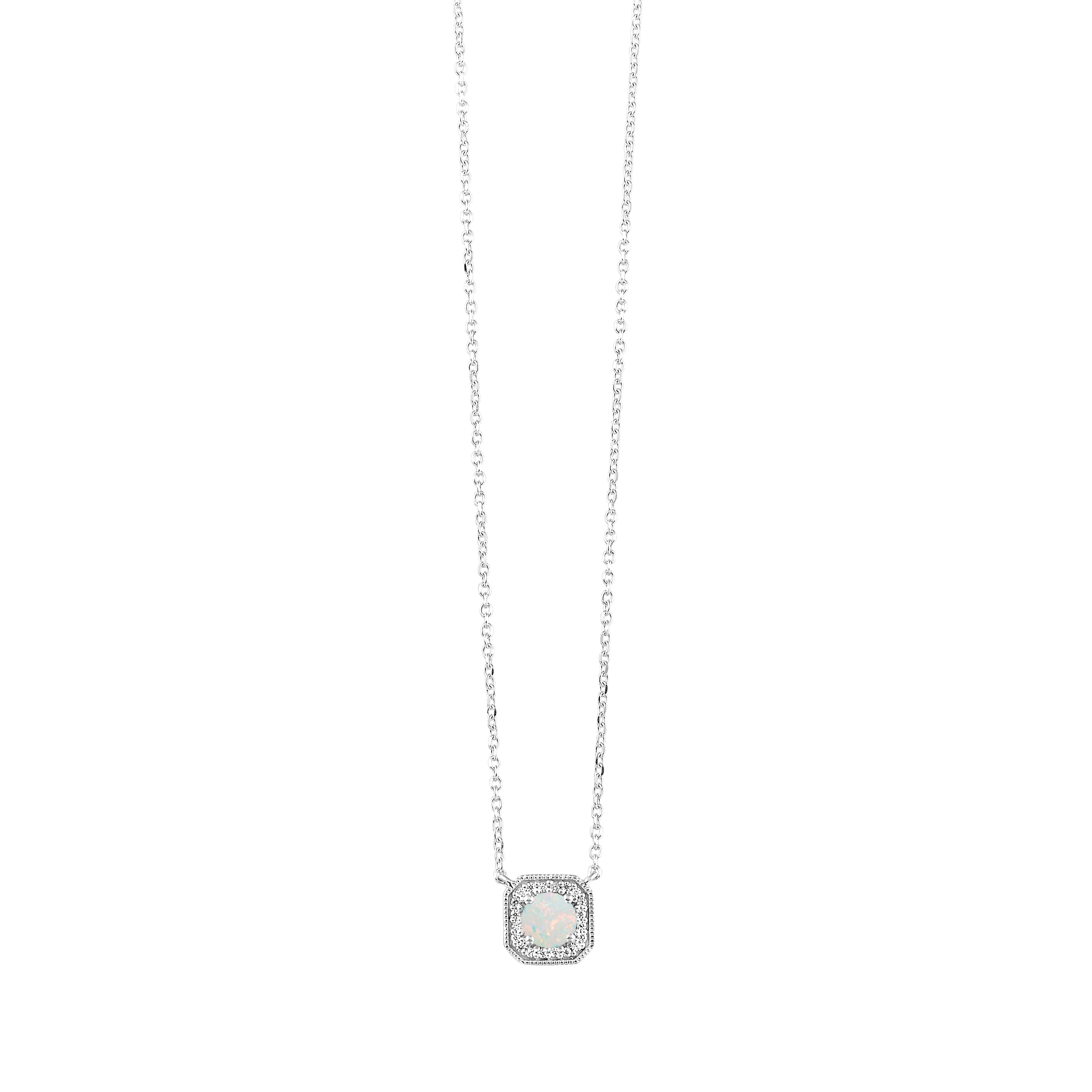 10Kt White Gold Diamond 1/15Ctw & Opal 1/2Ctw Pendant