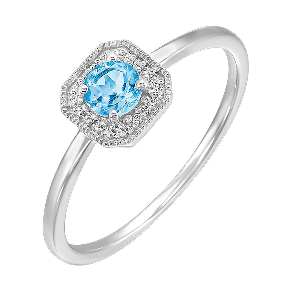 10Kt White Gold Diamond 1/12Ctw & Blue Topaz 1/2Ctw Ring