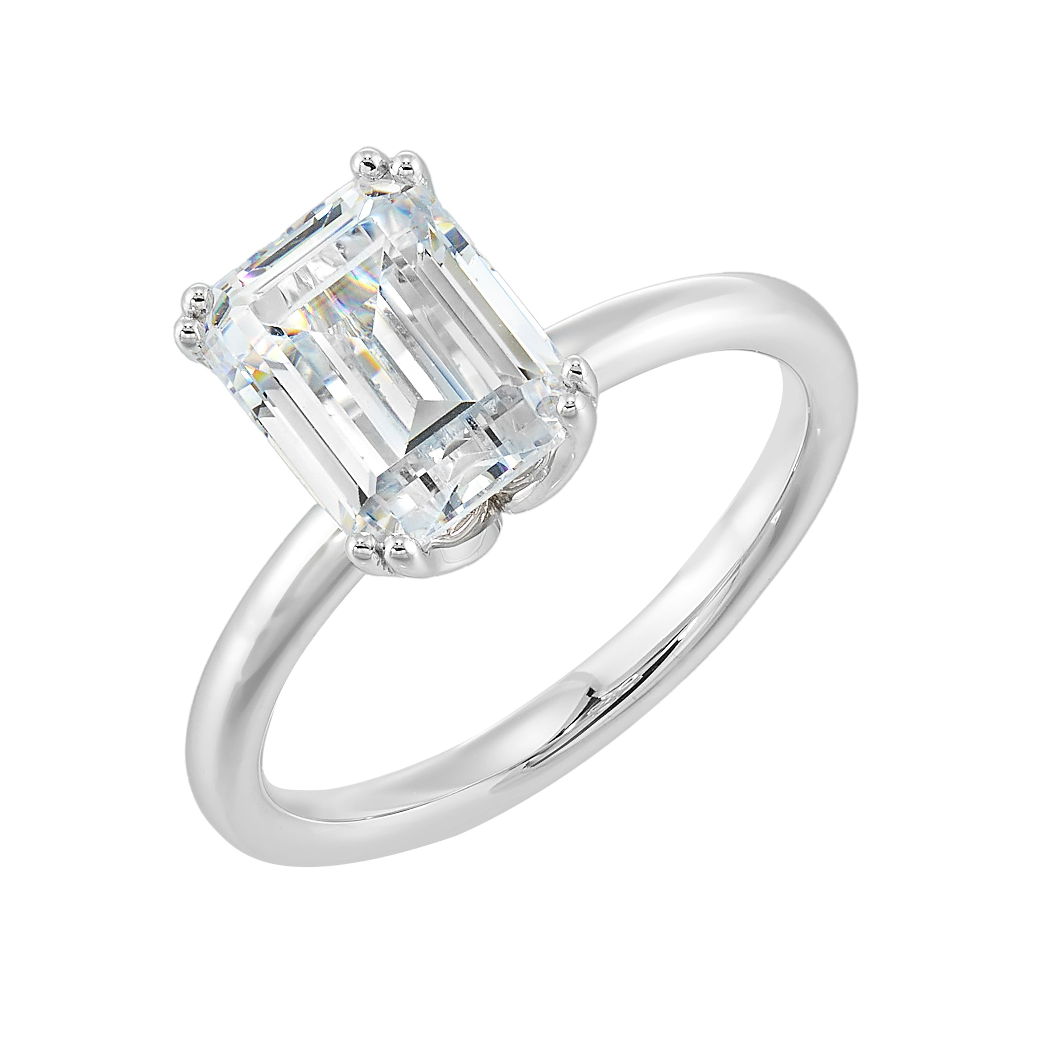 14Kt White Semi Mount For 2Ctw Emerald Cut Center