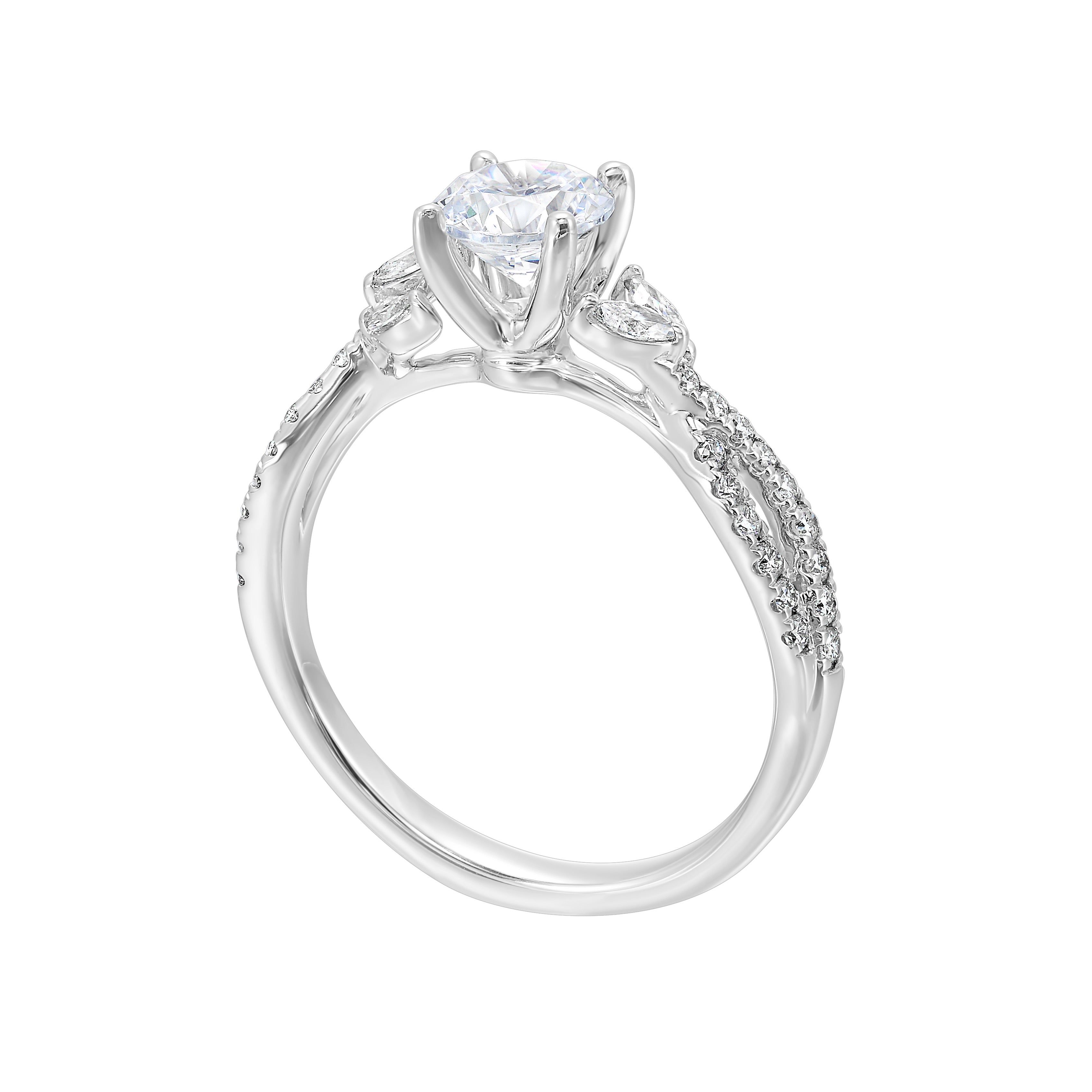 14Kt White Semi Mount 1/3Ctw For 1Ctw Round Center