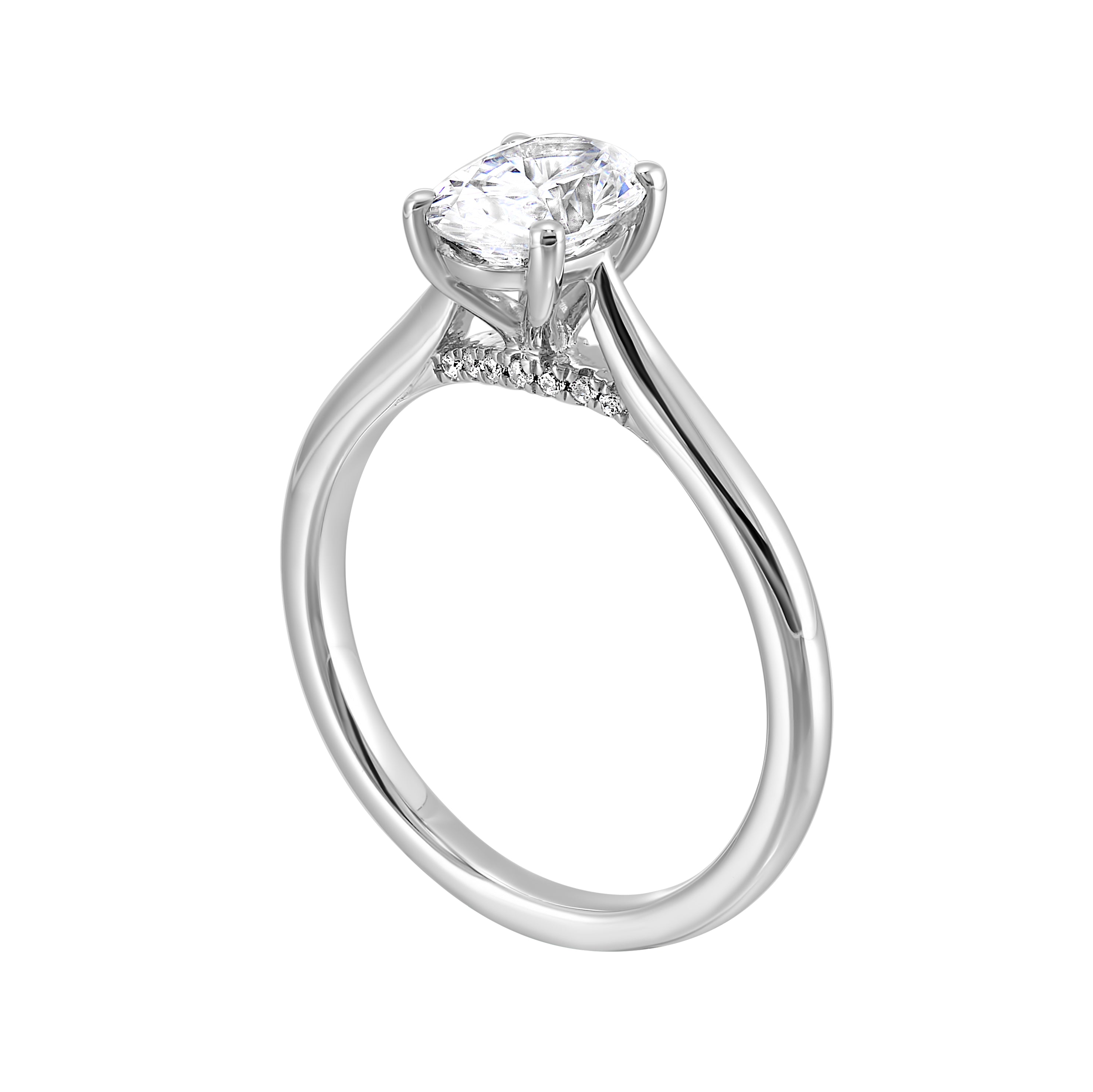 14Kt White Semi Mount 1/20Ctw For 1Ctw Oval Center