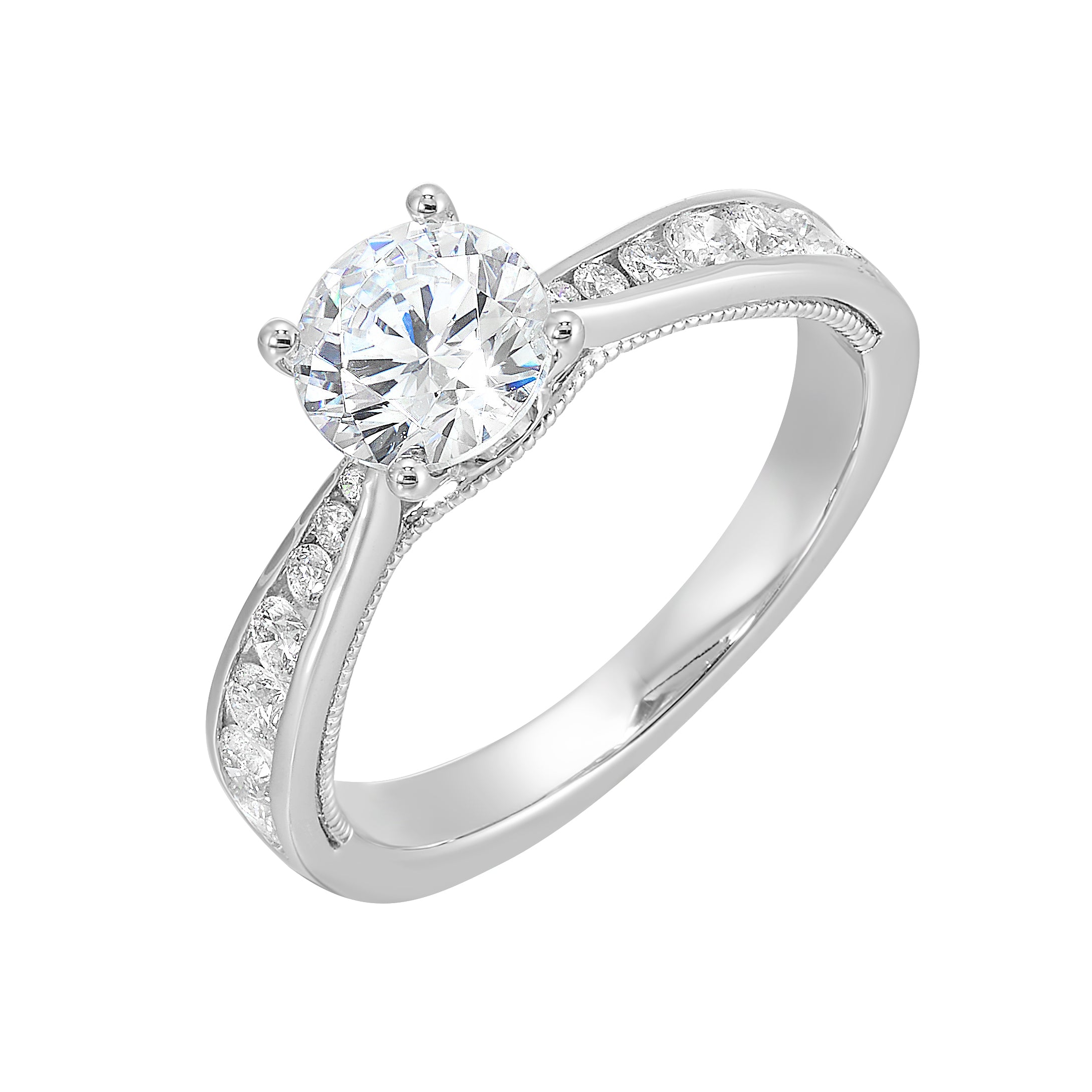 14Kt White Semi Mount 1/2Ctw For 1Ctw Round Center