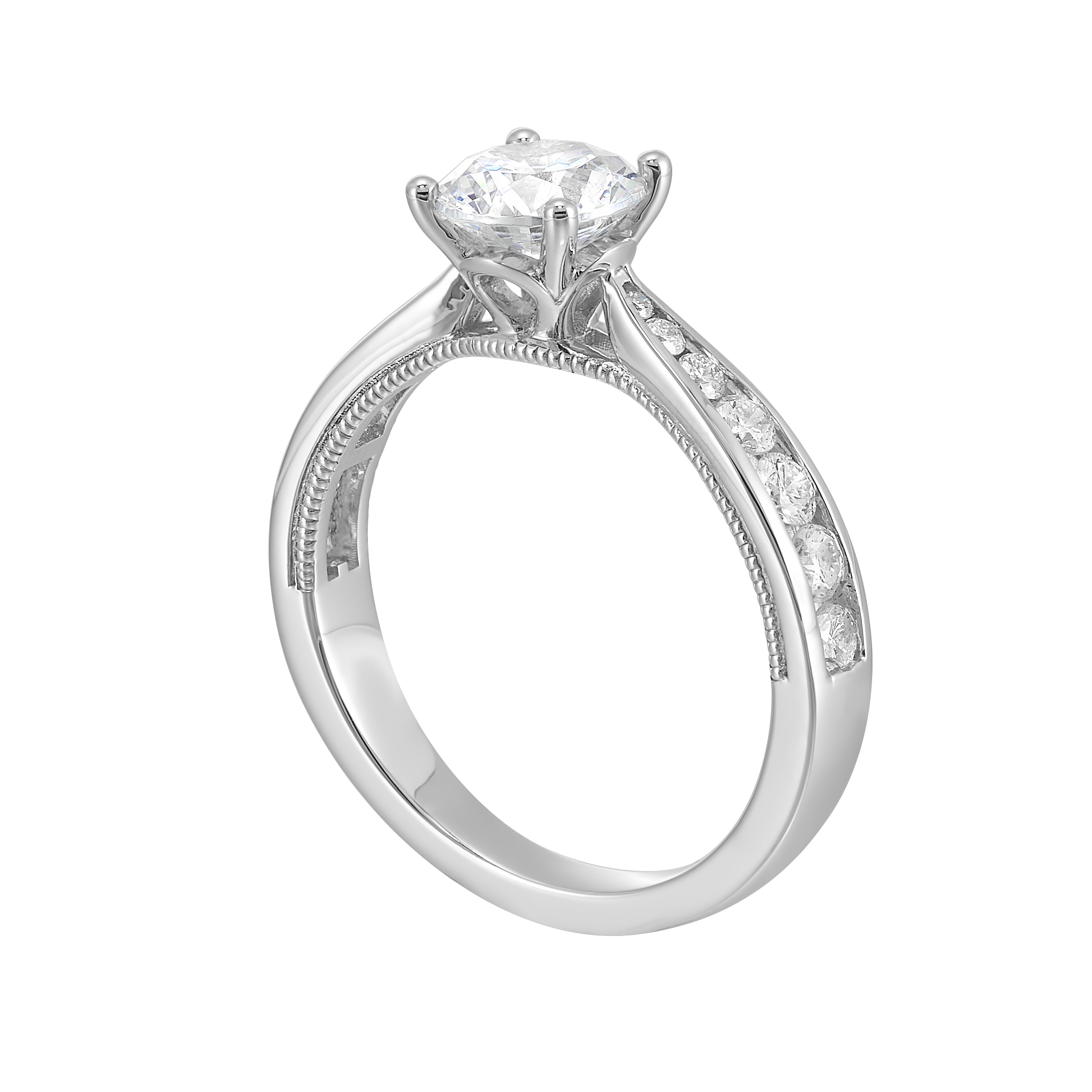 14Kt White Semi Mount 1/2Ctw For 1Ctw Round Center