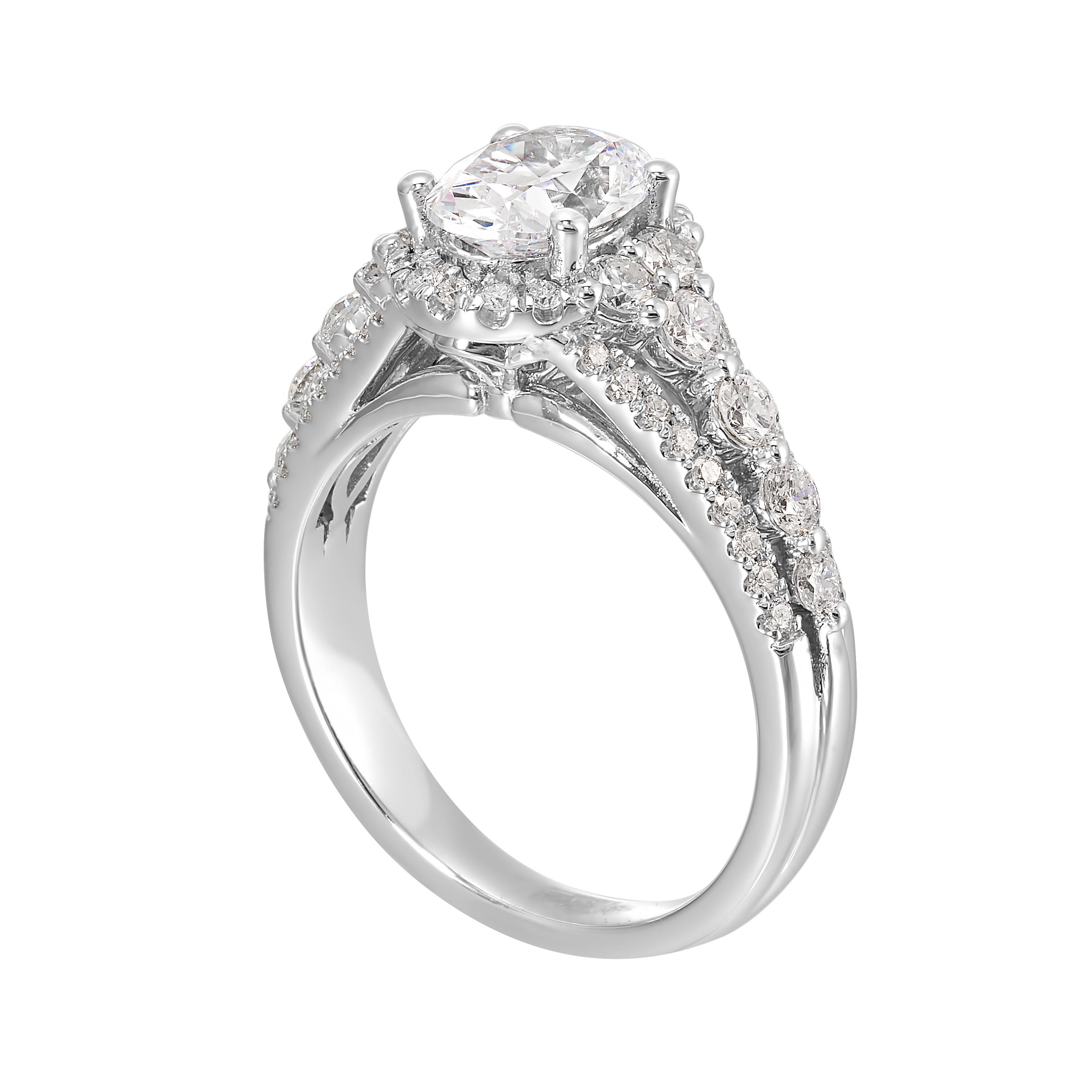 14Kt White Semi Mount 3/4Ctw For 1Ctw Oval Center