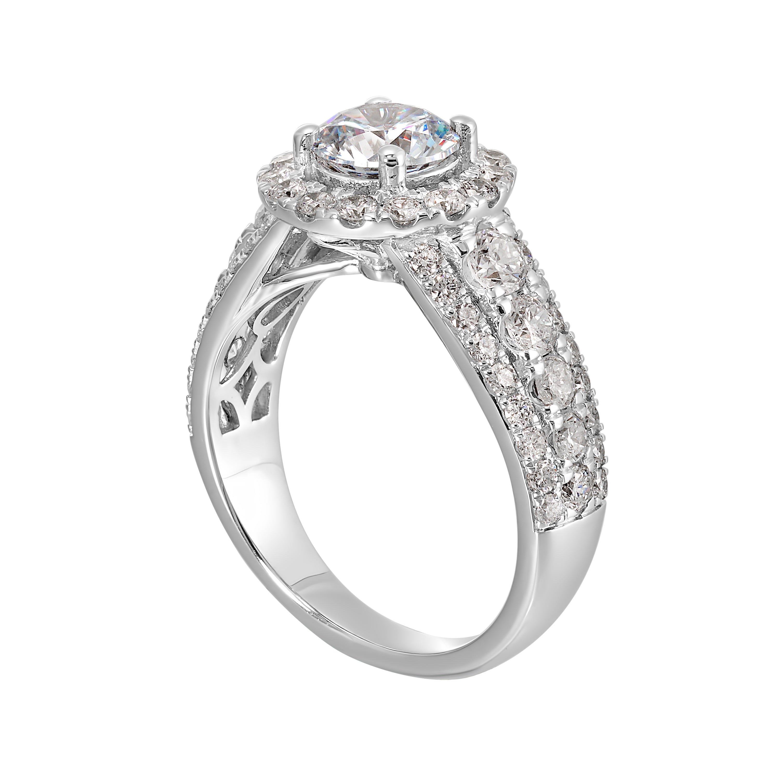 14Kt White Semi Mount 1 1/3Ctw For 1Ctw Round Center