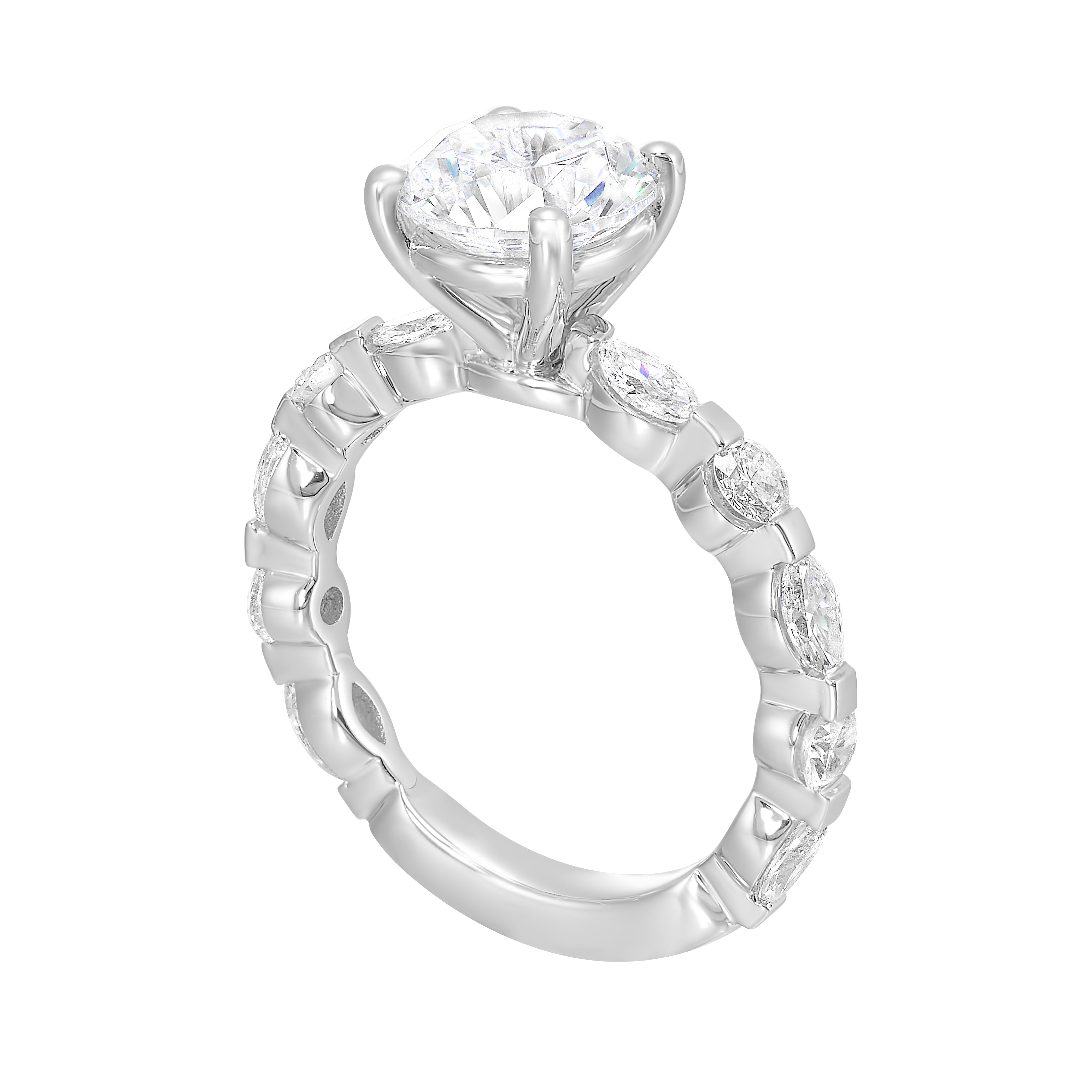 14Kt White Semi Mount 3/4Ctw For 2Ctw Round Center