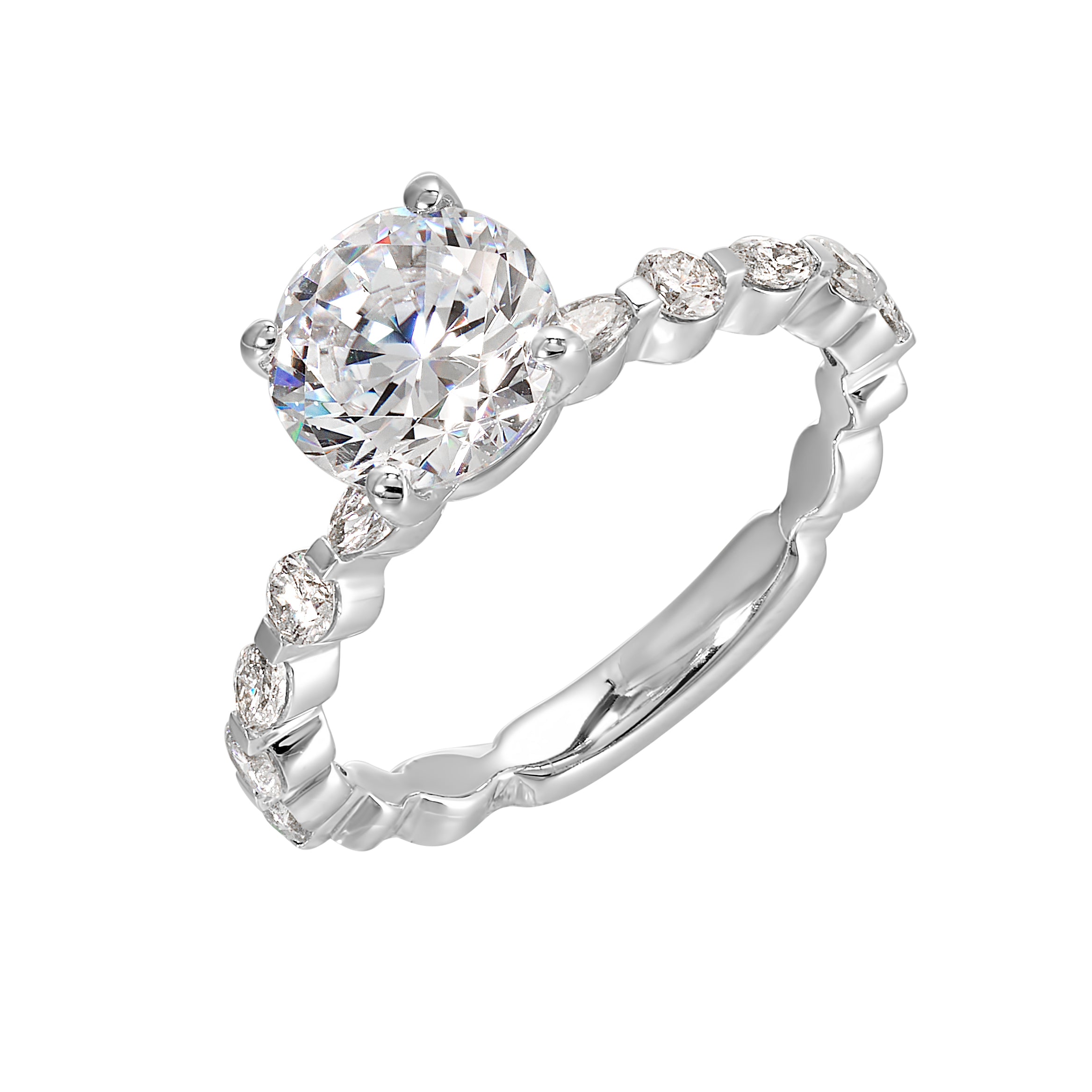 14Kt White Semi Mount 3/8Ctw For 1 1/2Ctw Round Center