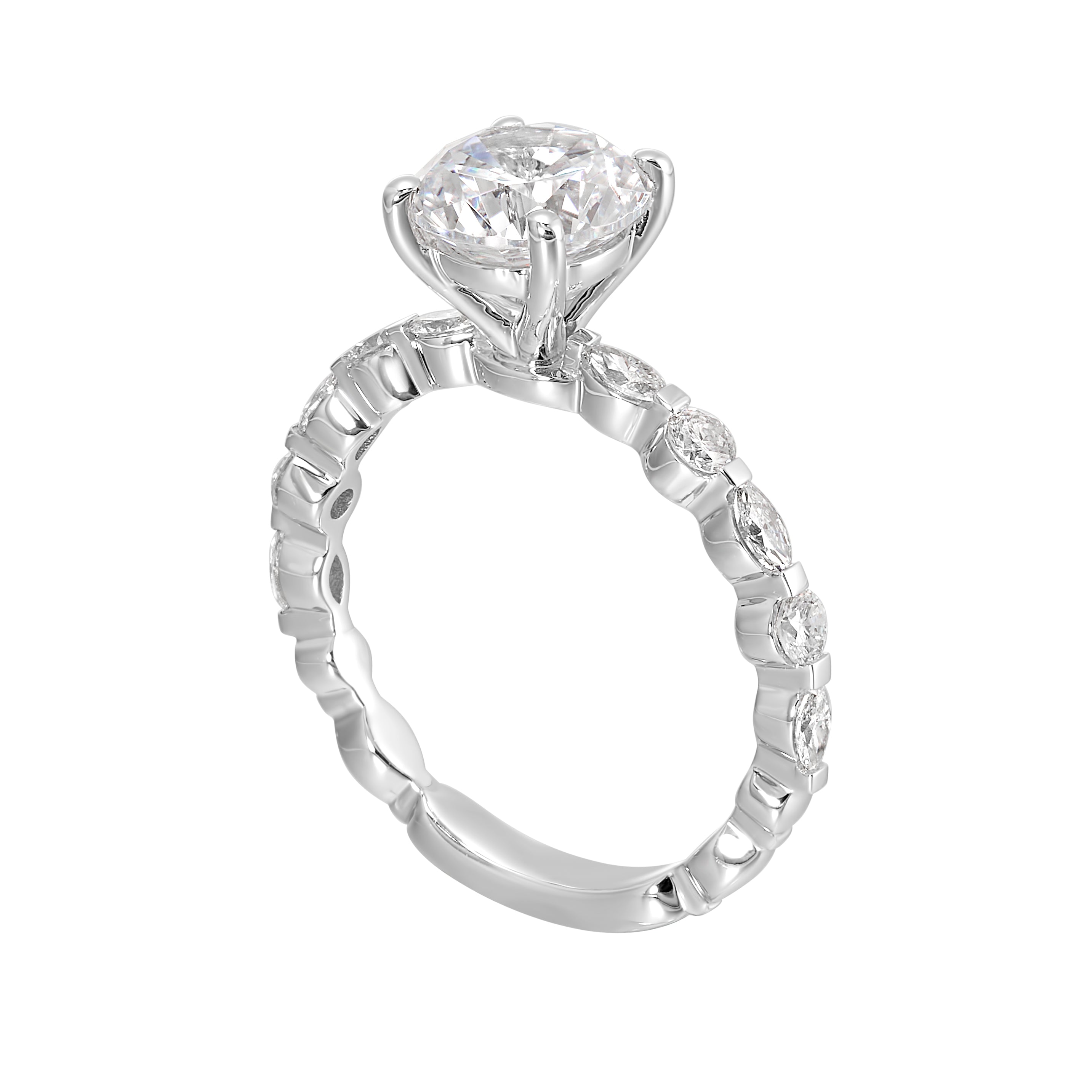 14Kt White Semi Mount 3/8Ctw For 1 1/2Ctw Round Center