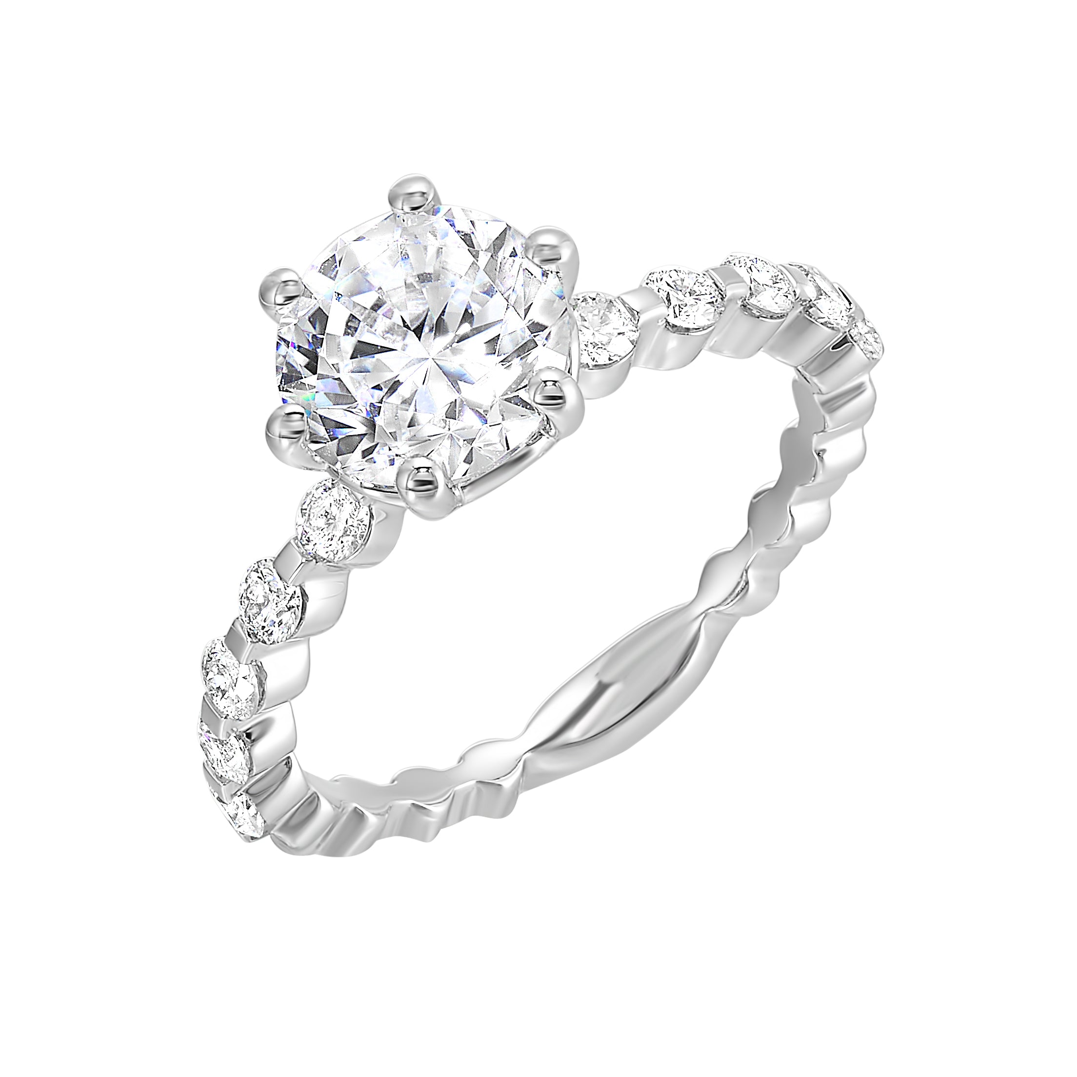 14Kt White Semi Mount 3/8Ctw For 1 1/2Ctw Round Center