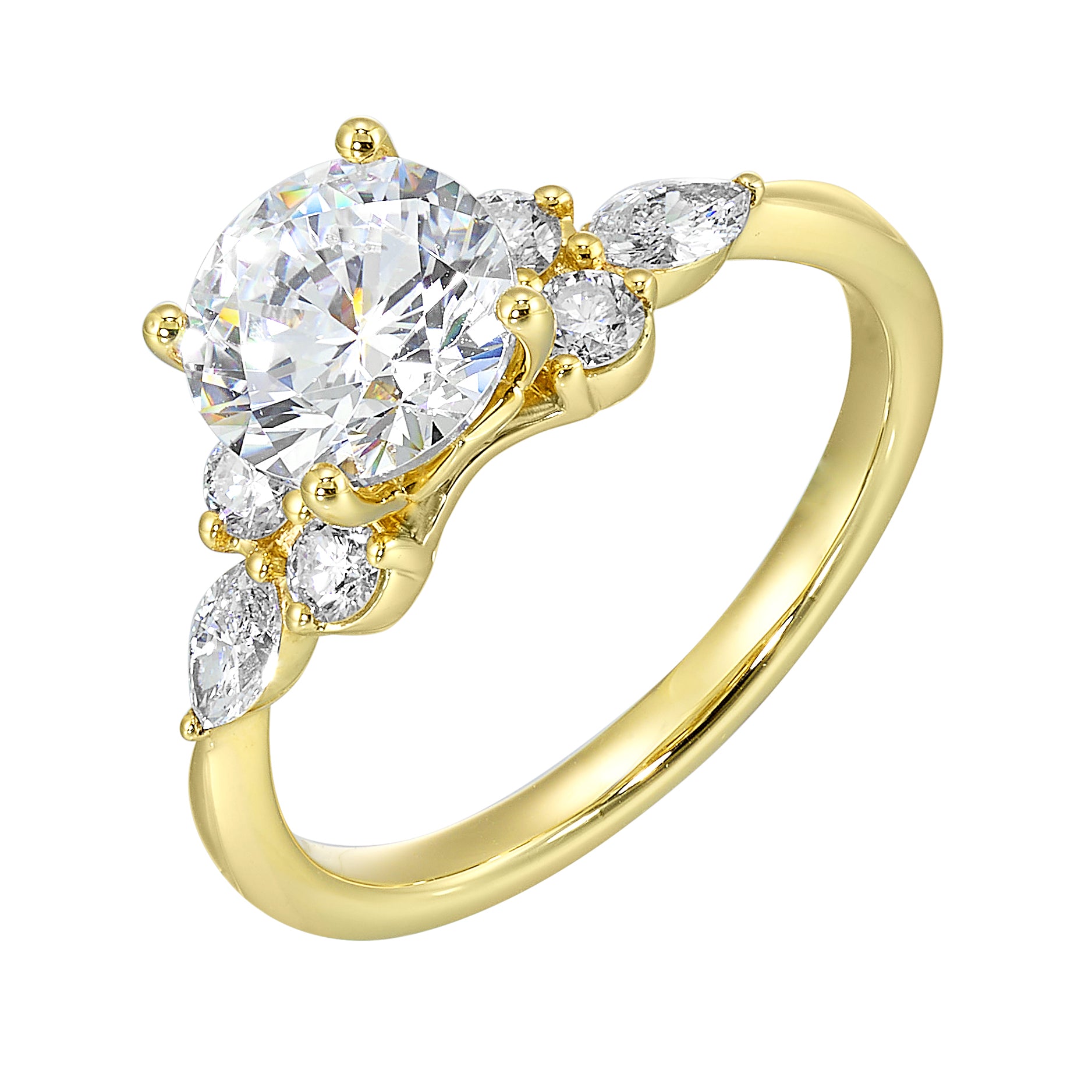 14Kt Yellow Semi Mount 3/8Ctw For 1 1/2Ctw Round Center