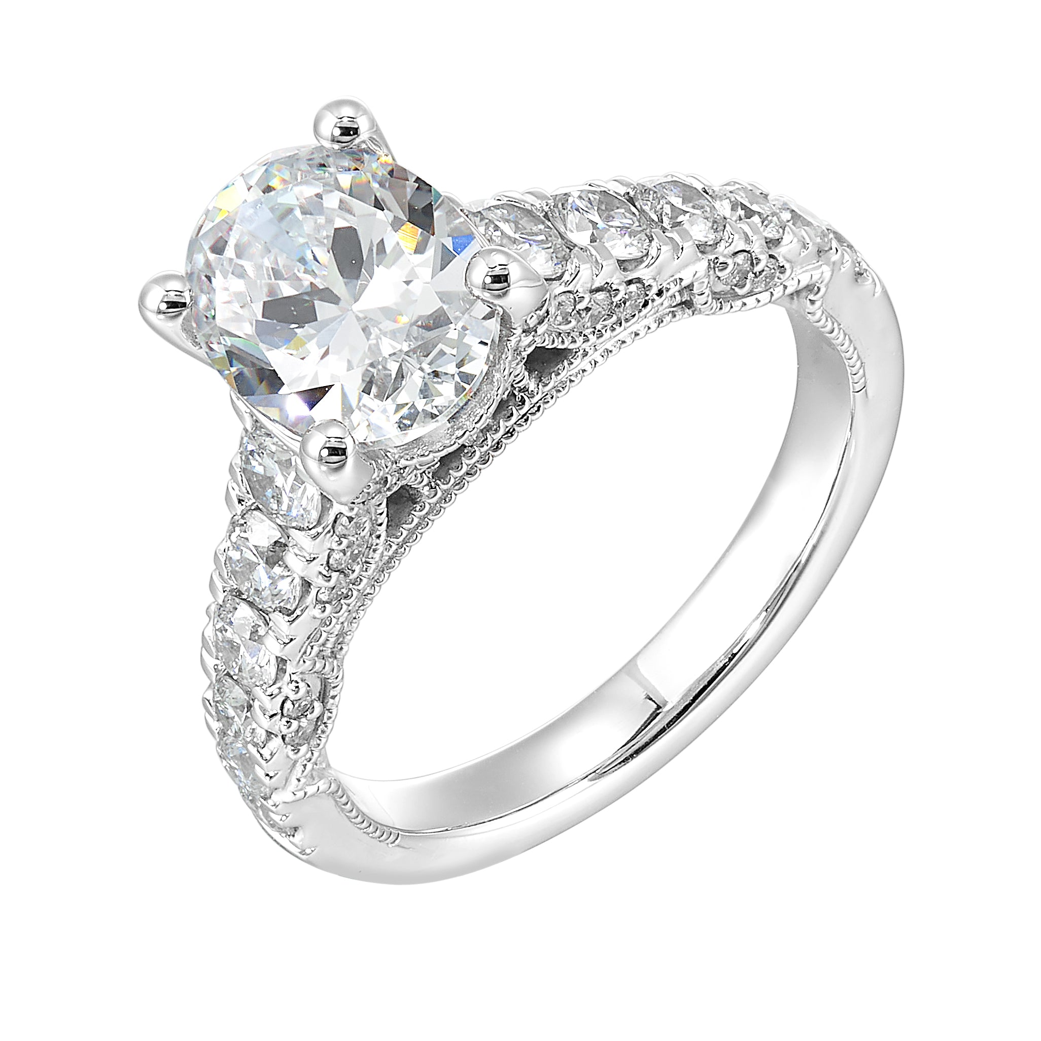 14Kt White Semi Mount 1Ctw For 2Ctw Oval Center