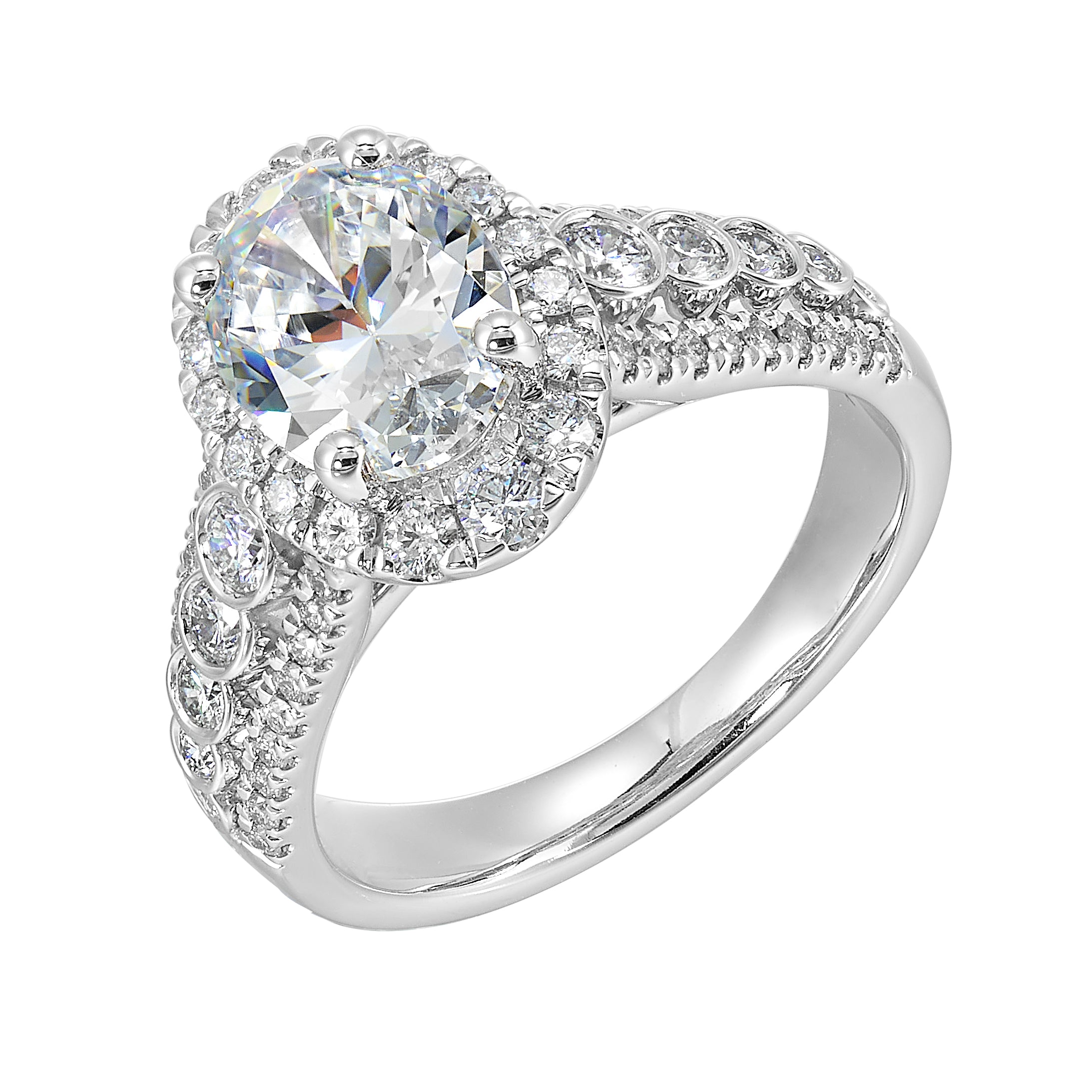 14Kt White Semi Mount 3/4Ctw For 2Ctw Oval Center