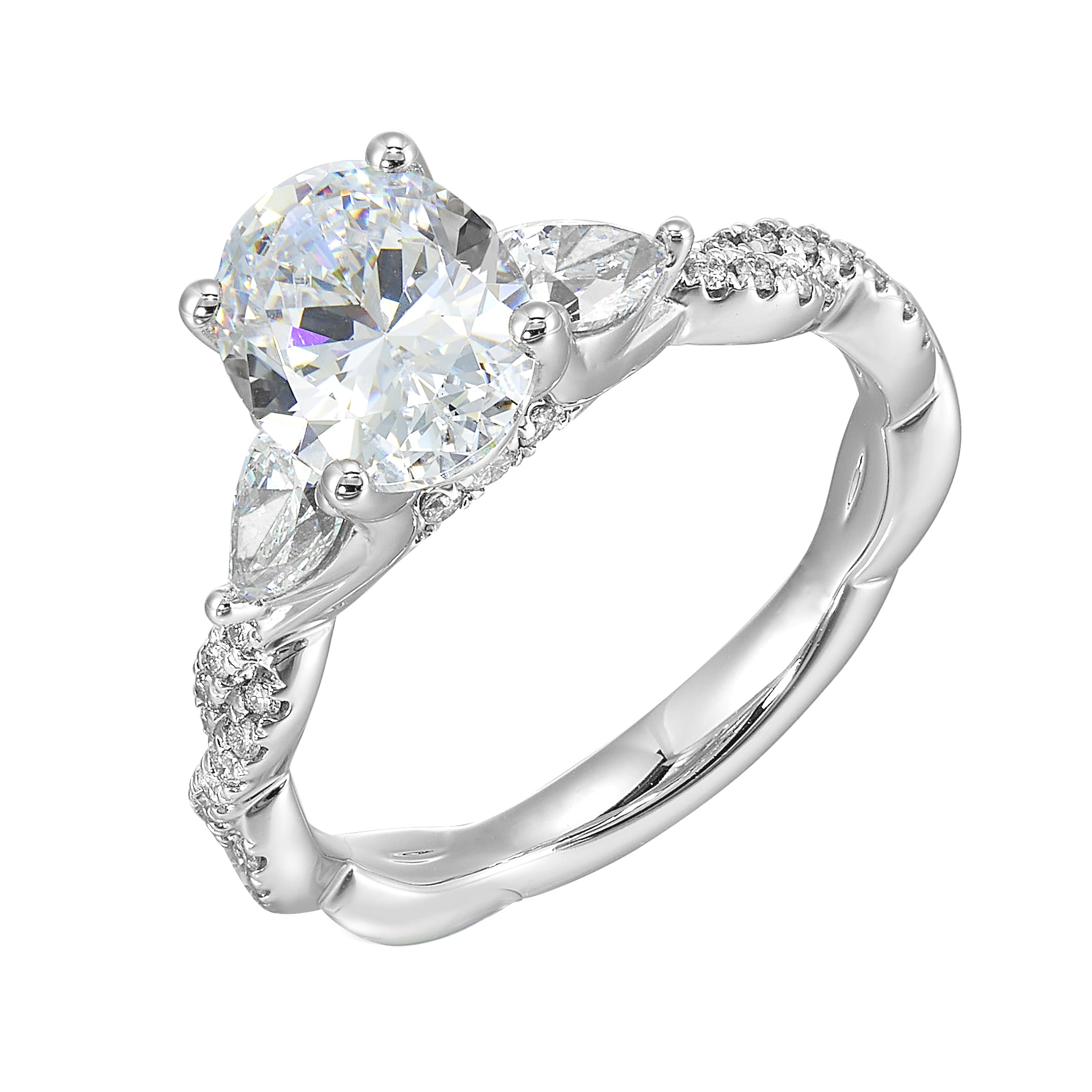 14Kt White Semi Mount 5/8Ctw For 2Ctw Oval Center