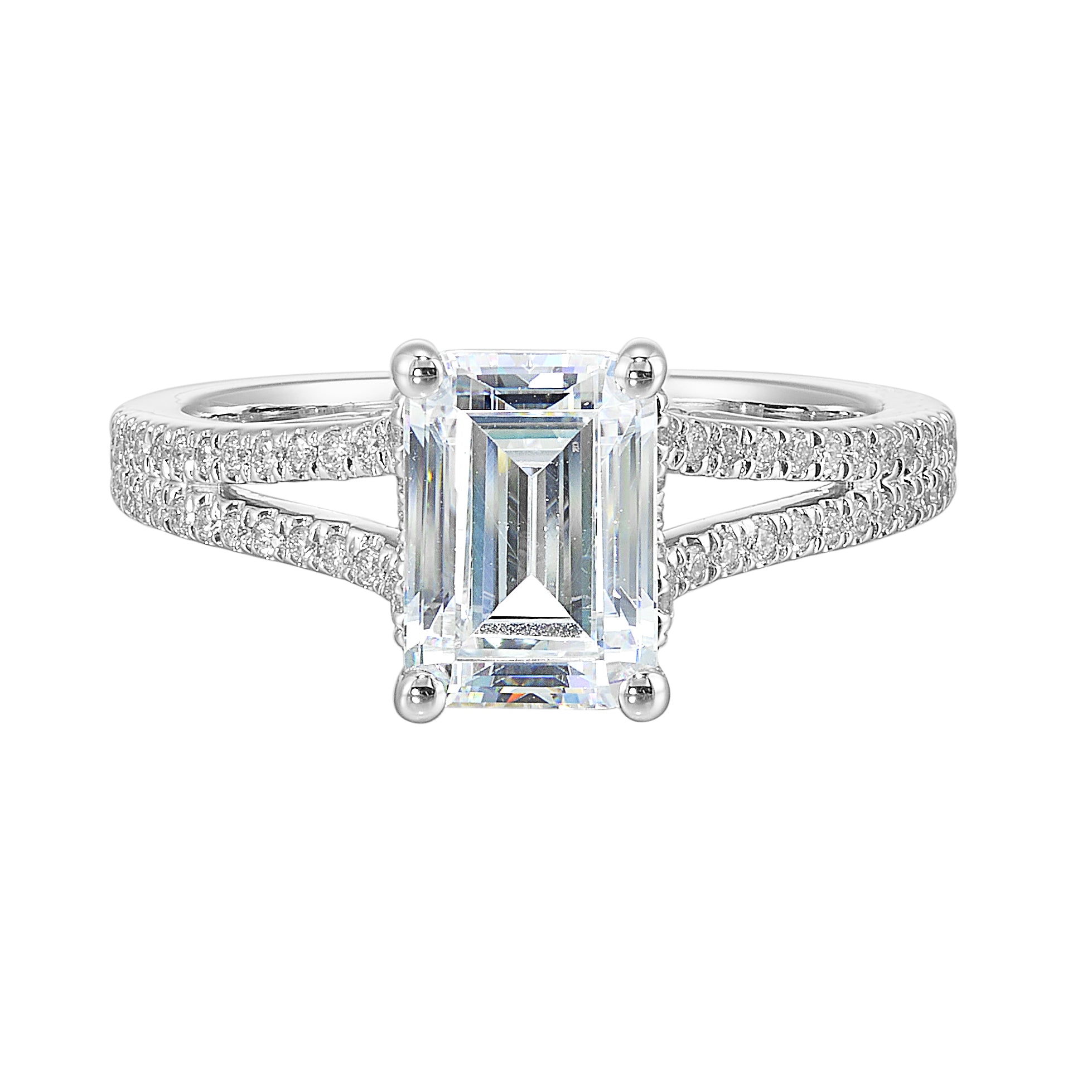 14Kt White Semi Mount 1/3Ctw For 2Ctw Emerald Cut Center