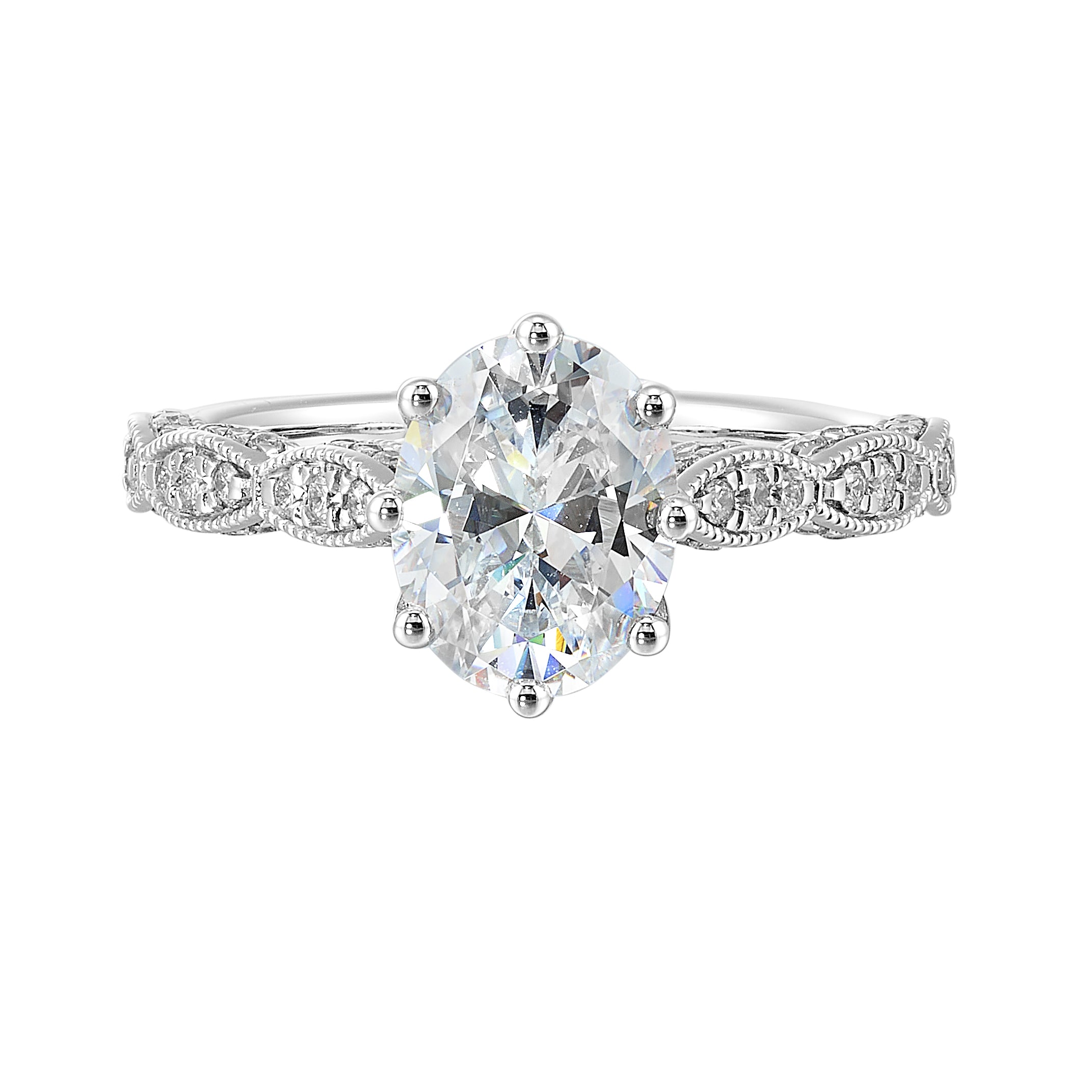 14Kt White Semi Mount 1/3Ctw For 2Ctw Oval Center