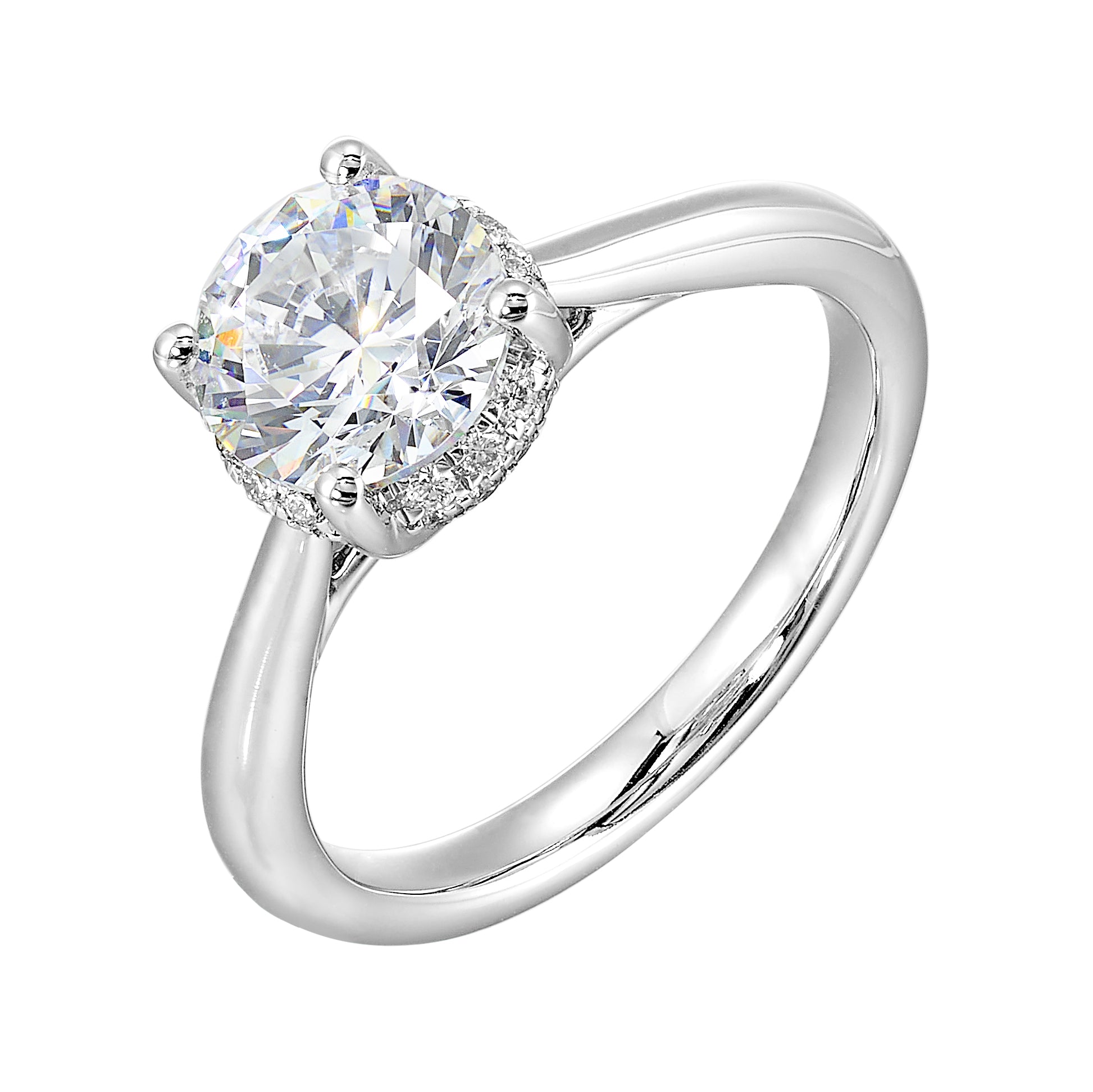 14Kt White Semi Mount 1/7Ctw For 1 1/2Ctw Round Center