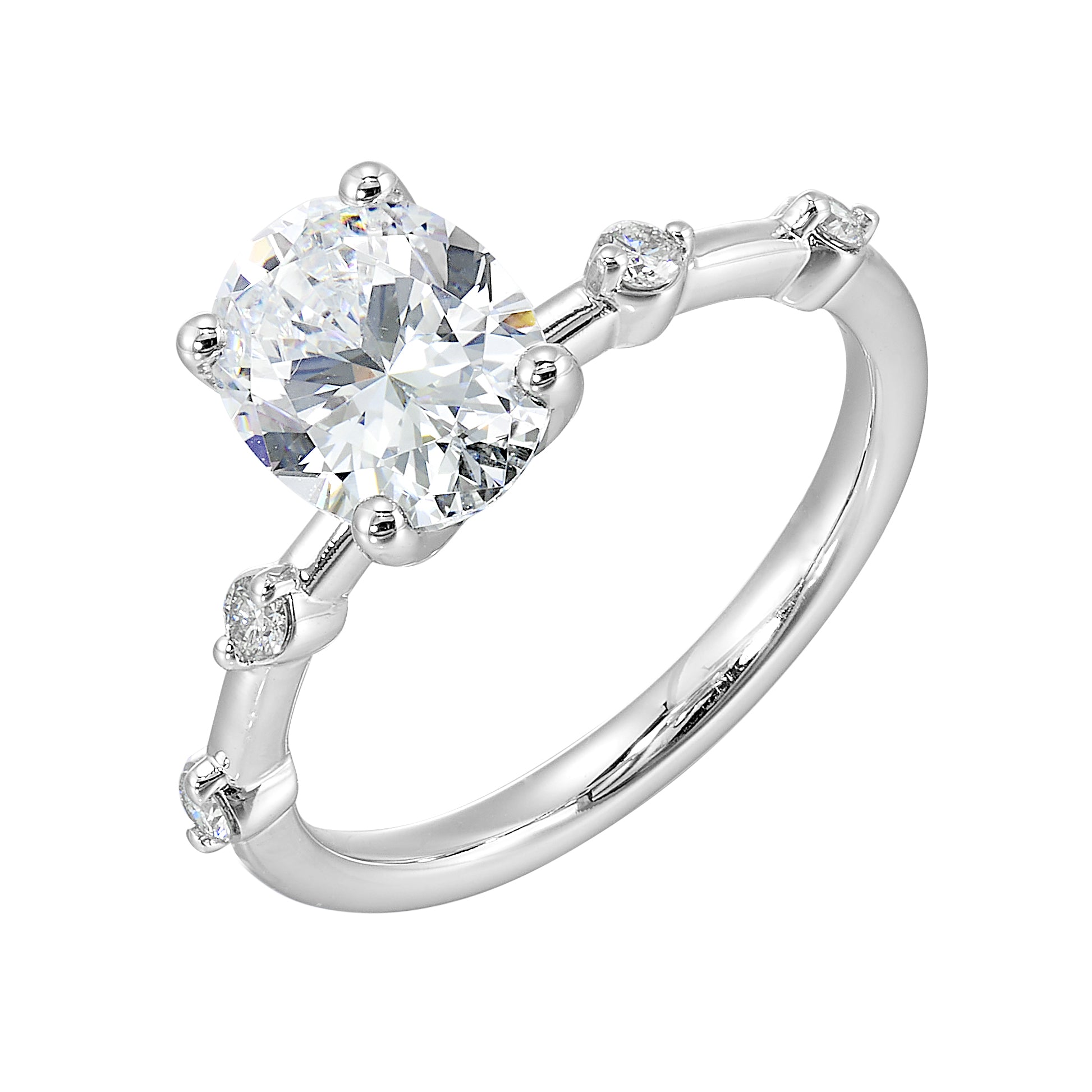 14Kt White Semi Mount 1/8Ctw For 2Ctw Oval Center