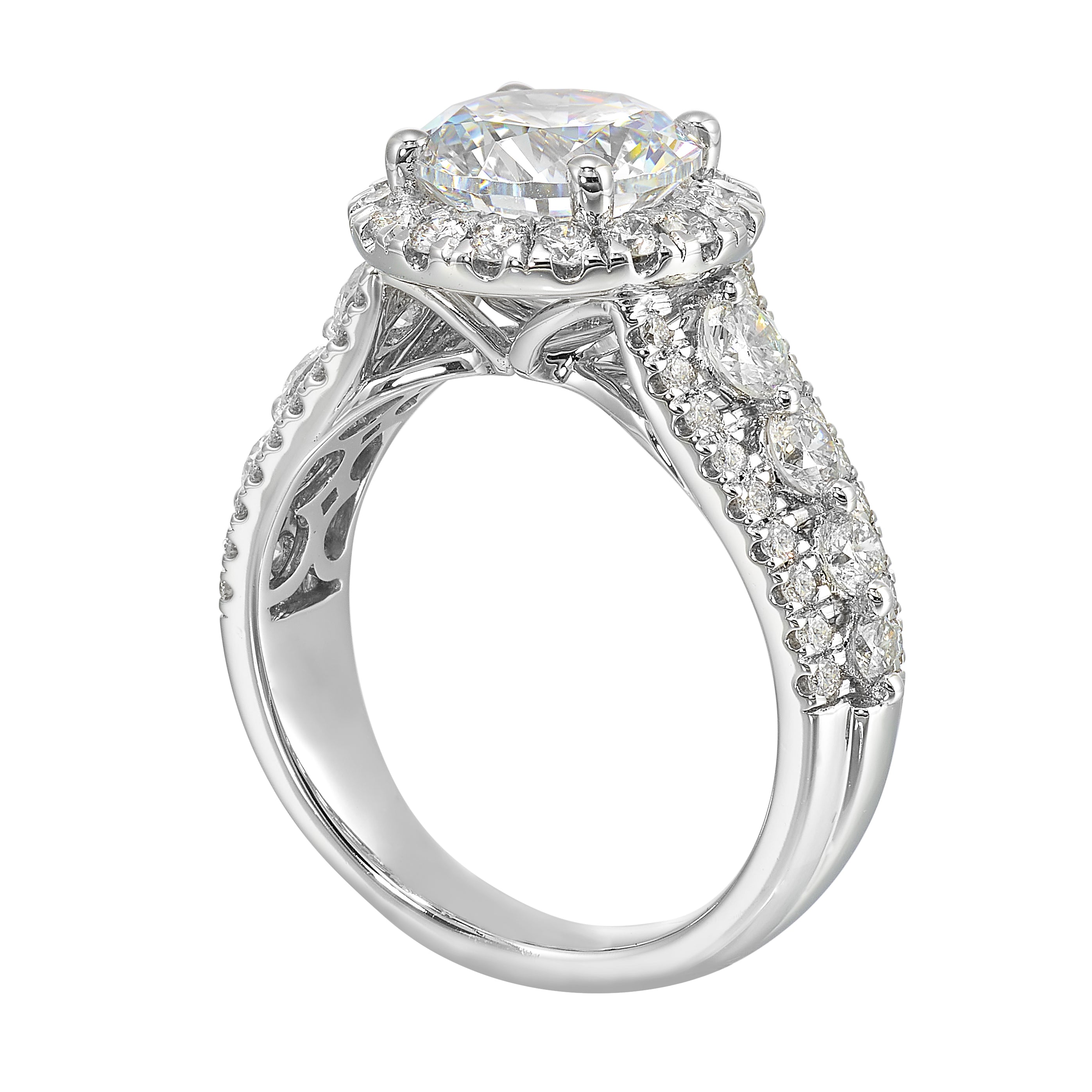 14Kt White Semi Mount 1 1/4Ctw For 2Ctw Round Center