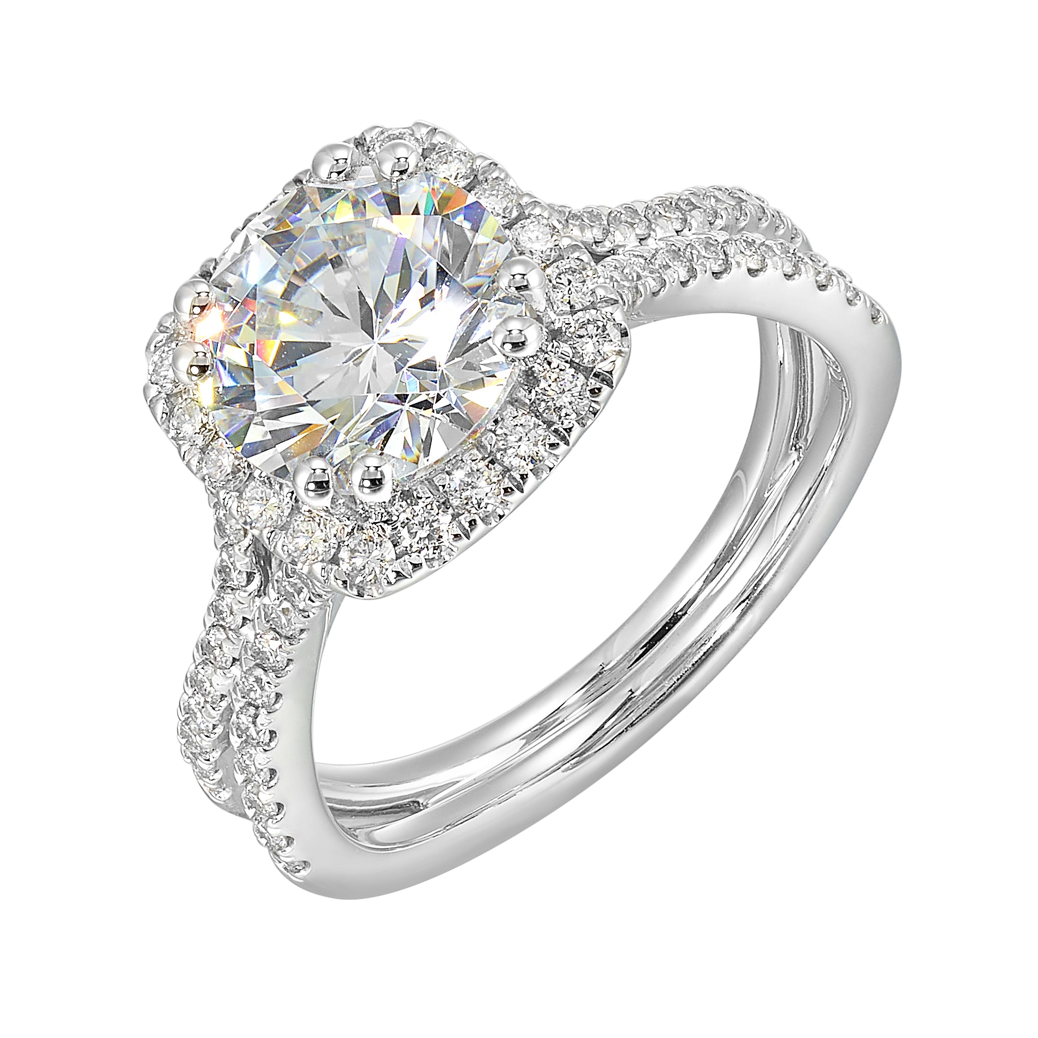 14Kt White Semi Mount 1/2Ctw For 2Ctw Round Center