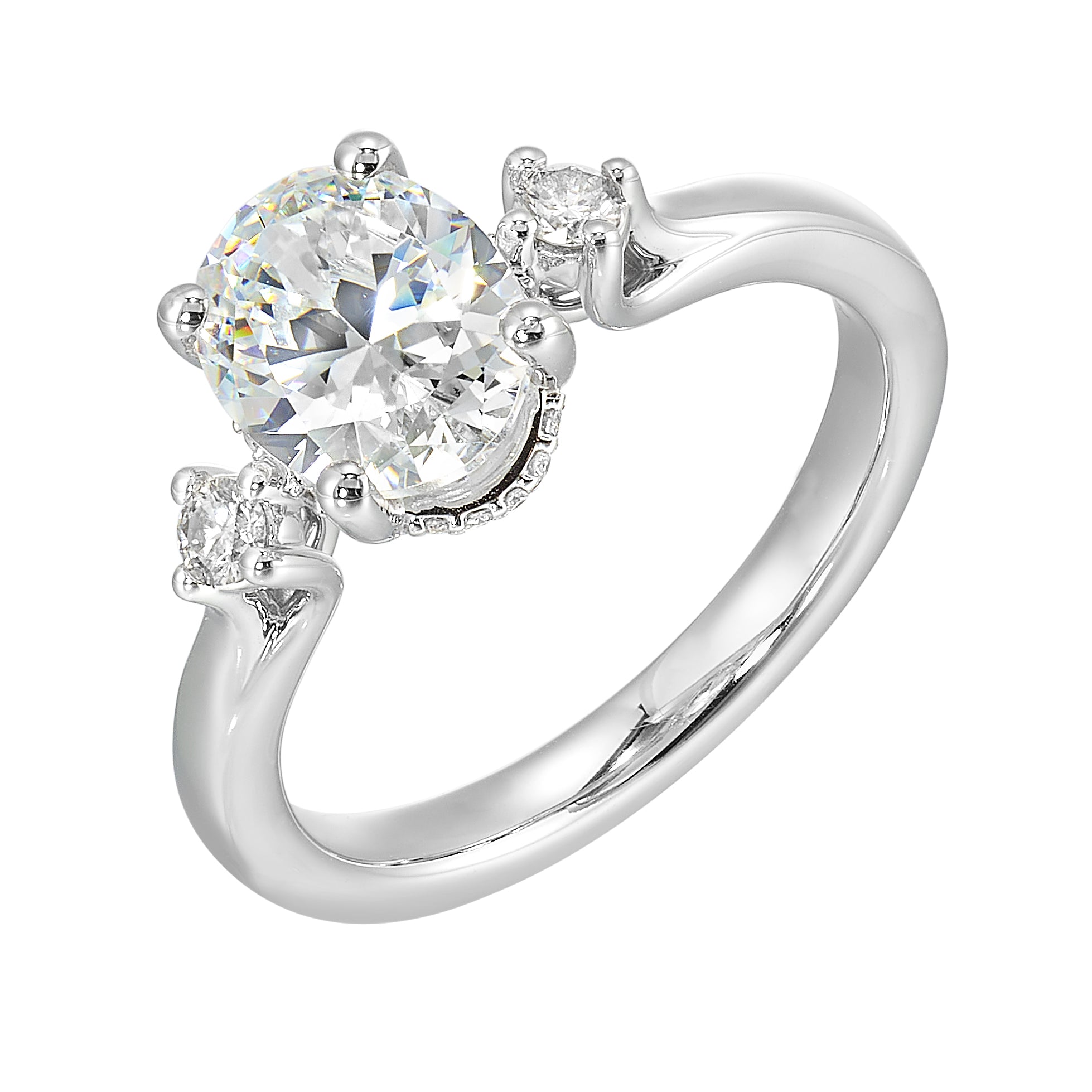 14Kt White Semi Mount 1/6Ctw For 2Ctw Oval Center