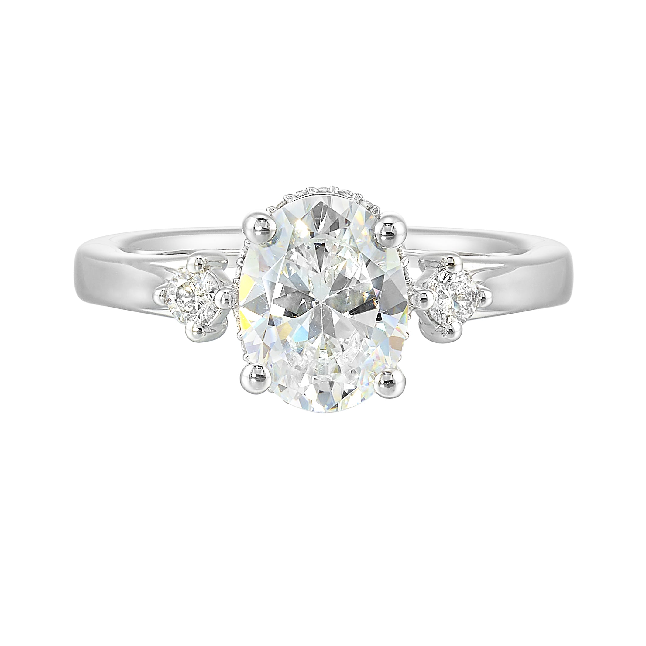 14Kt White Semi Mount 1/6Ctw For 2Ctw Oval Center