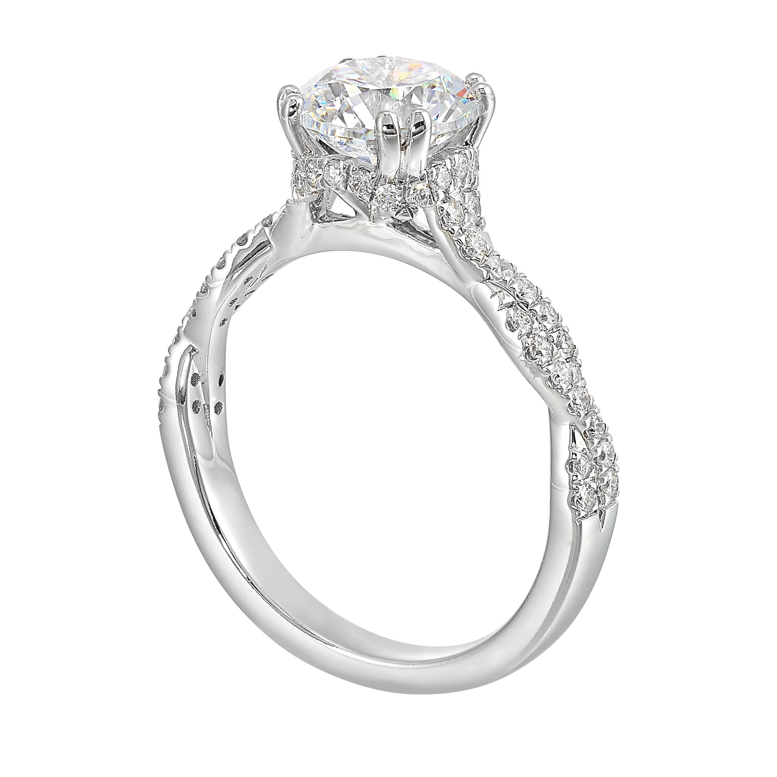 14Kt White Semi Mount 1/3Ctw For 1 1/2Ctw Round Center