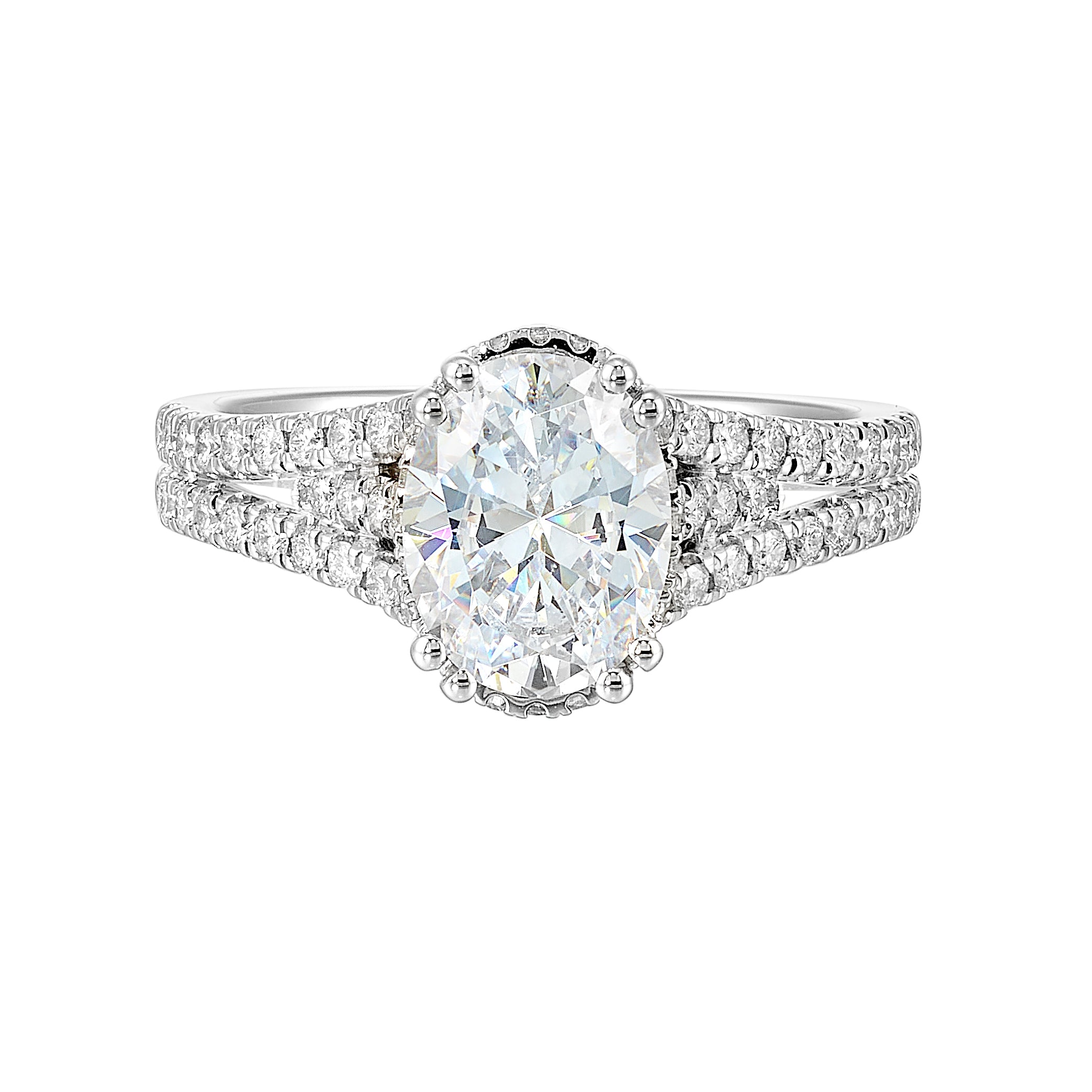 14Kt White Semi Mount 1/2Ctw For 2Ctw Oval Center