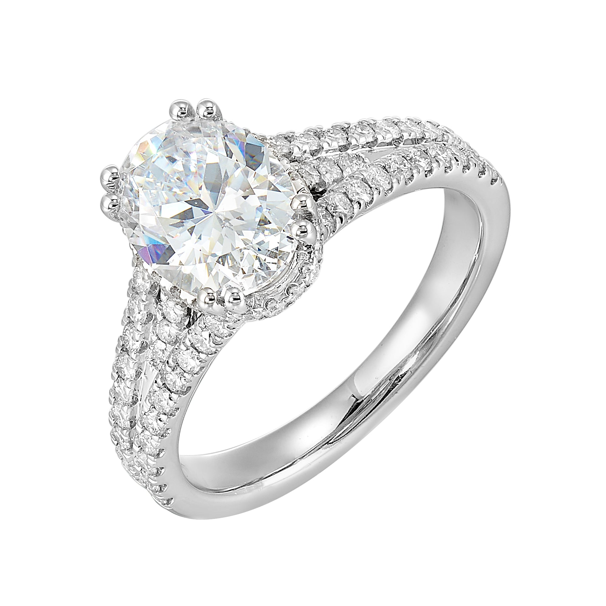 14Kt White Semi Mount 1/2Ctw For 2Ctw Oval Center