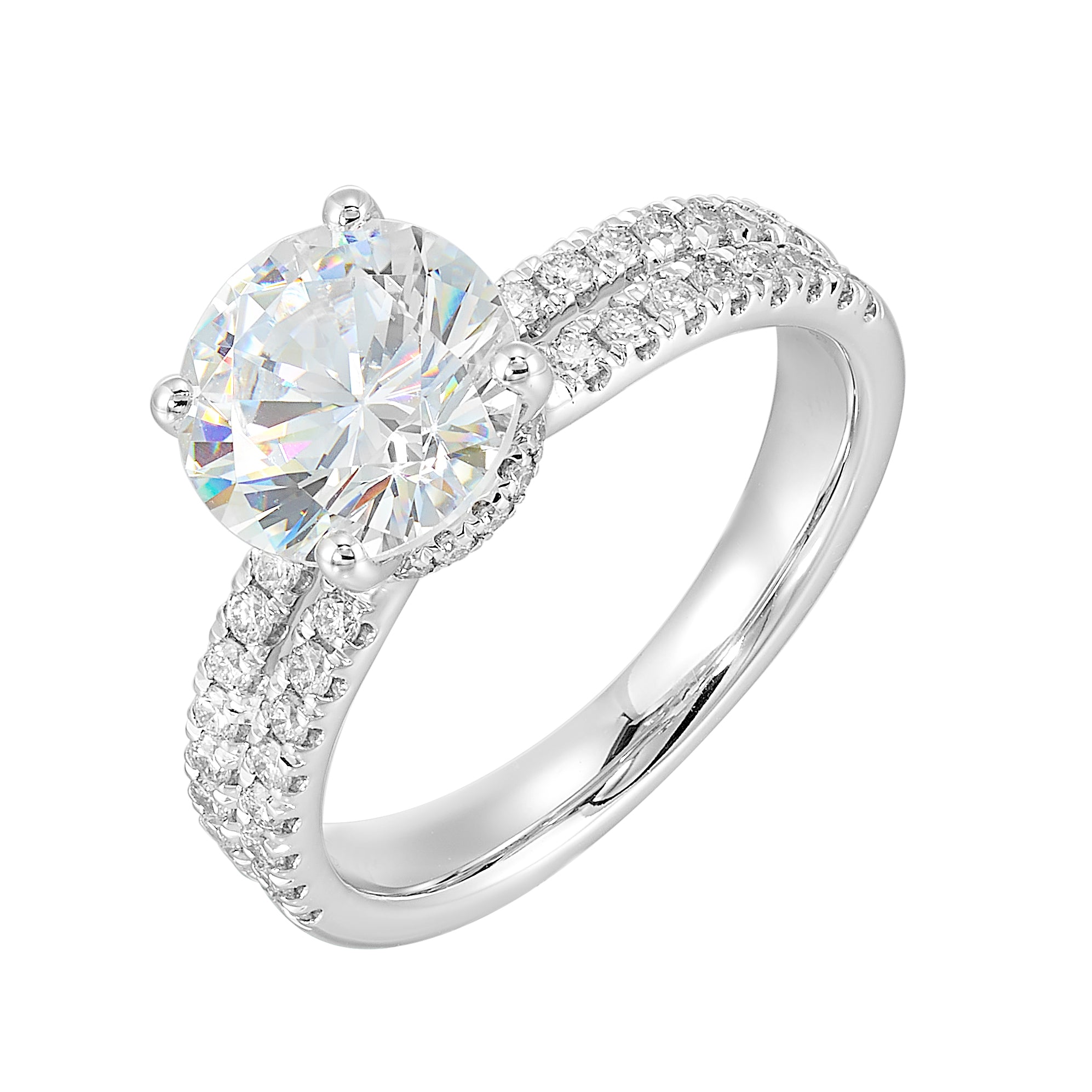 14Kt White Semi Mount 1/2Ctw For 2Ctw Round Center