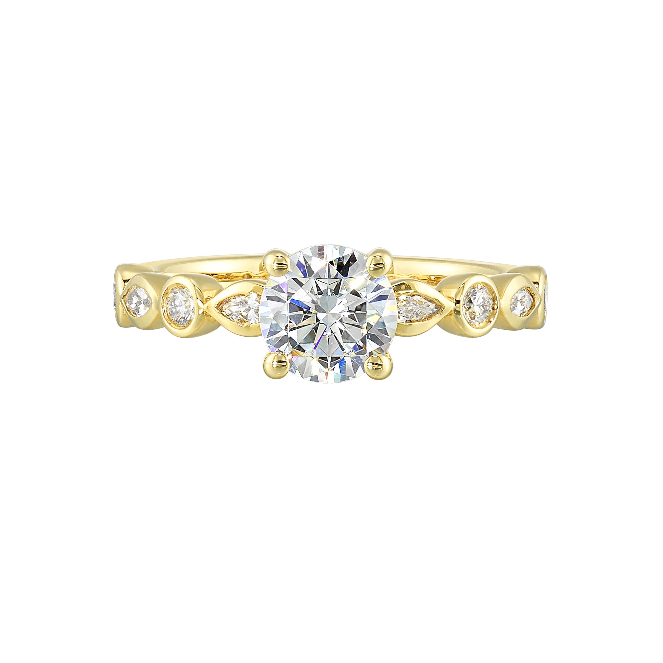 14Kt Yellow Semi Mount 1/3Ctw For 1Ctw Round Center