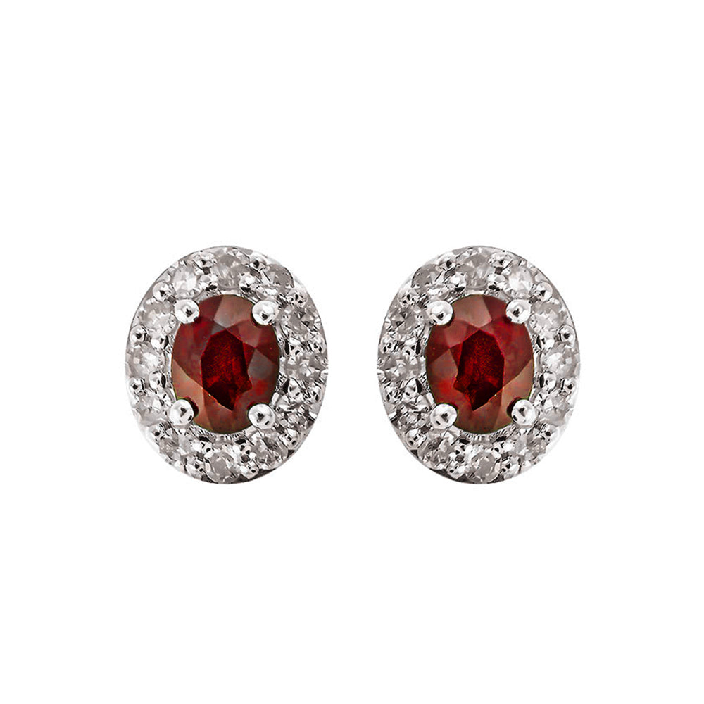 10Kt White Gold Diamond 1/6Ctw & Ruby 3/8Ctw Earring