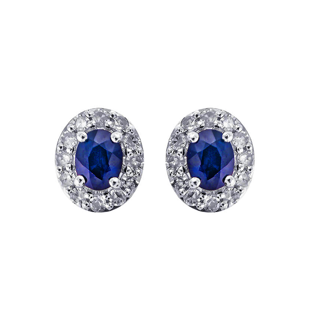 10Kt White Gold Diamond 1/6Ctw & Sapphire 3/8Ctw Earring