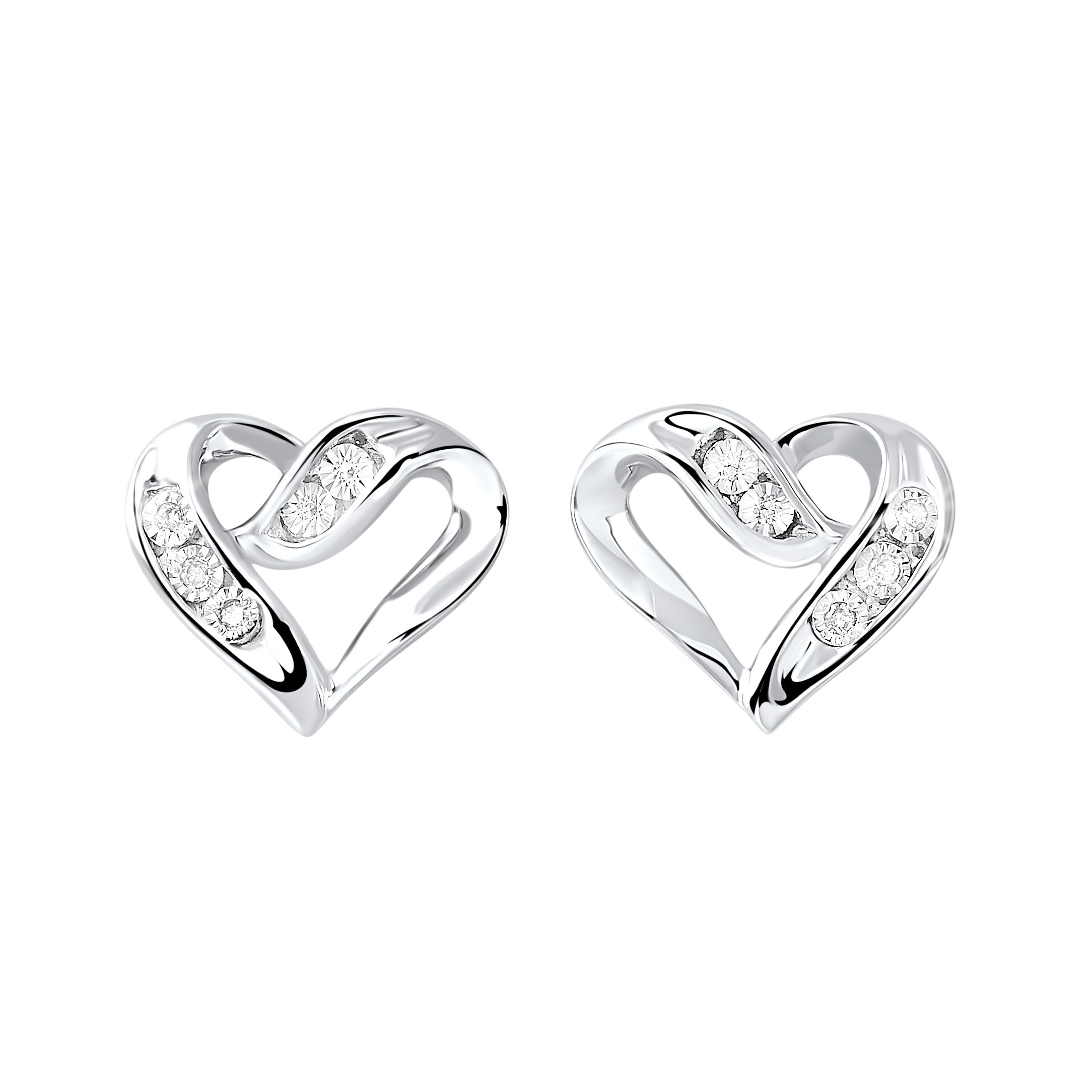 Silver Diamond Heart Earrings