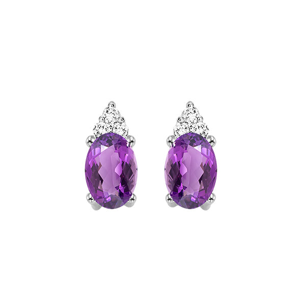 10Kt White Gold Diamond (1/20Ctw) & Amethyst (5/8 Ctw) Earring