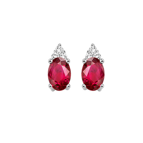 10Kt White Gold Diamond (1/20Ctw) & Ruby (1/2 Ctw) Earring