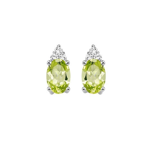 10Kt White Gold Diamond (1/20Ctw) & Peridot (5/8 Ctw) Earring