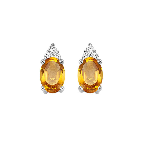 10Kt White Gold Diamond (1/20Ctw) & Citrine (5/8 Ctw) Earring