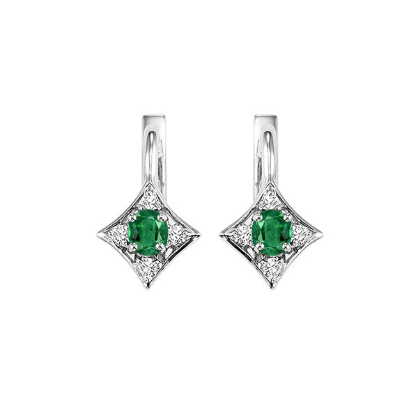 14Kt White Gold Diamond (1/12Ctw) & Emerald (1/4 Ctw) Earring