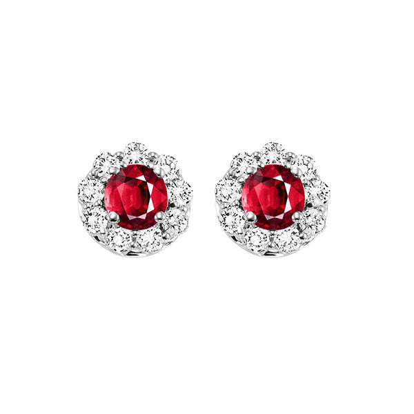 14Kt White Gold Diamond (3/4Ctw) & Ruby (5/8 Ctw) Earring