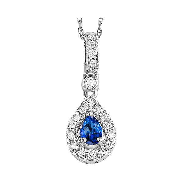 14Kt White Gold Diamond (1/10Ctw) & Sapphire (1/6 Ctw) Pendant