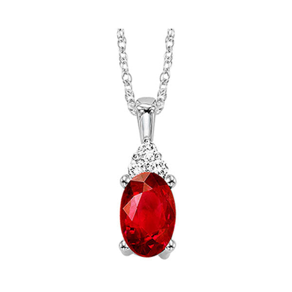 10Kt White Gold Diamond (1/50Ctw) & Garnet (1/2 Ctw) Pendant