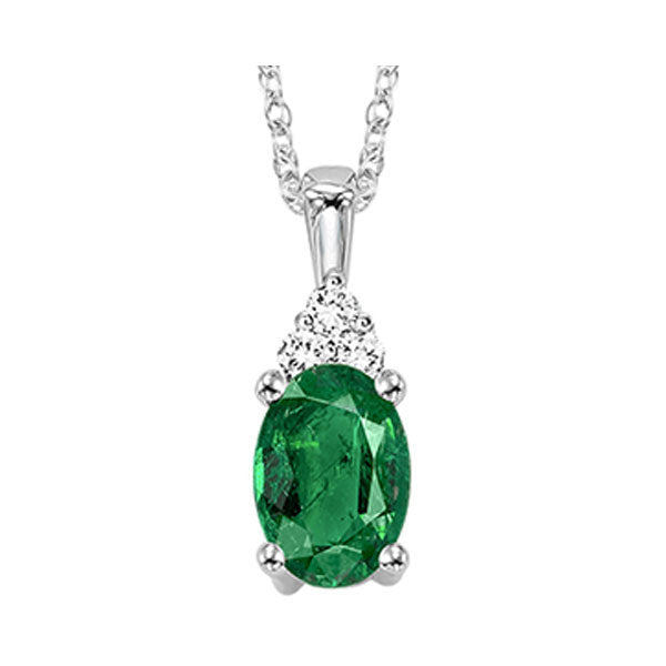 10Kt White Gold Diamond (1/50Ctw) & Emerald (1/2 Ctw) Pendant