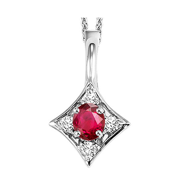 14Kt White Gold Diamond (1/20Ctw) & Ruby (1/6 Ctw) Pendant