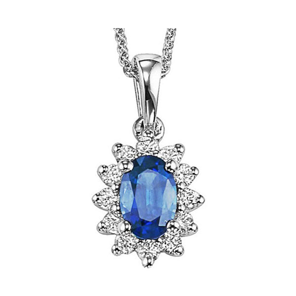 14Kt White Gold Diamond (1/5Ctw) & Sapphire (3/8 Ctw) Pendant